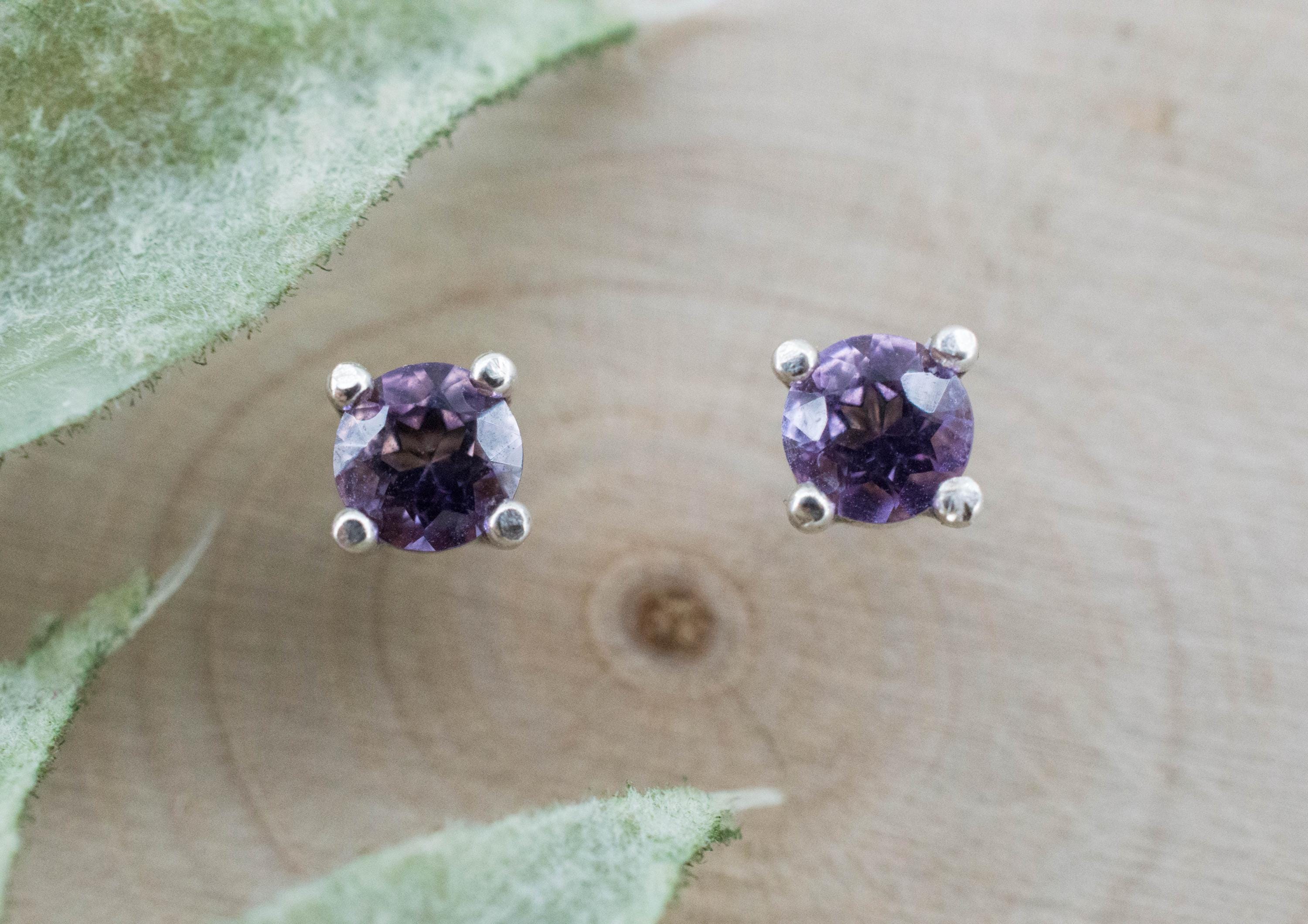 Amethyst Earrings, Natural Untreated Brazilian Amethyst; 0.445cts - Mark Oliver Gems