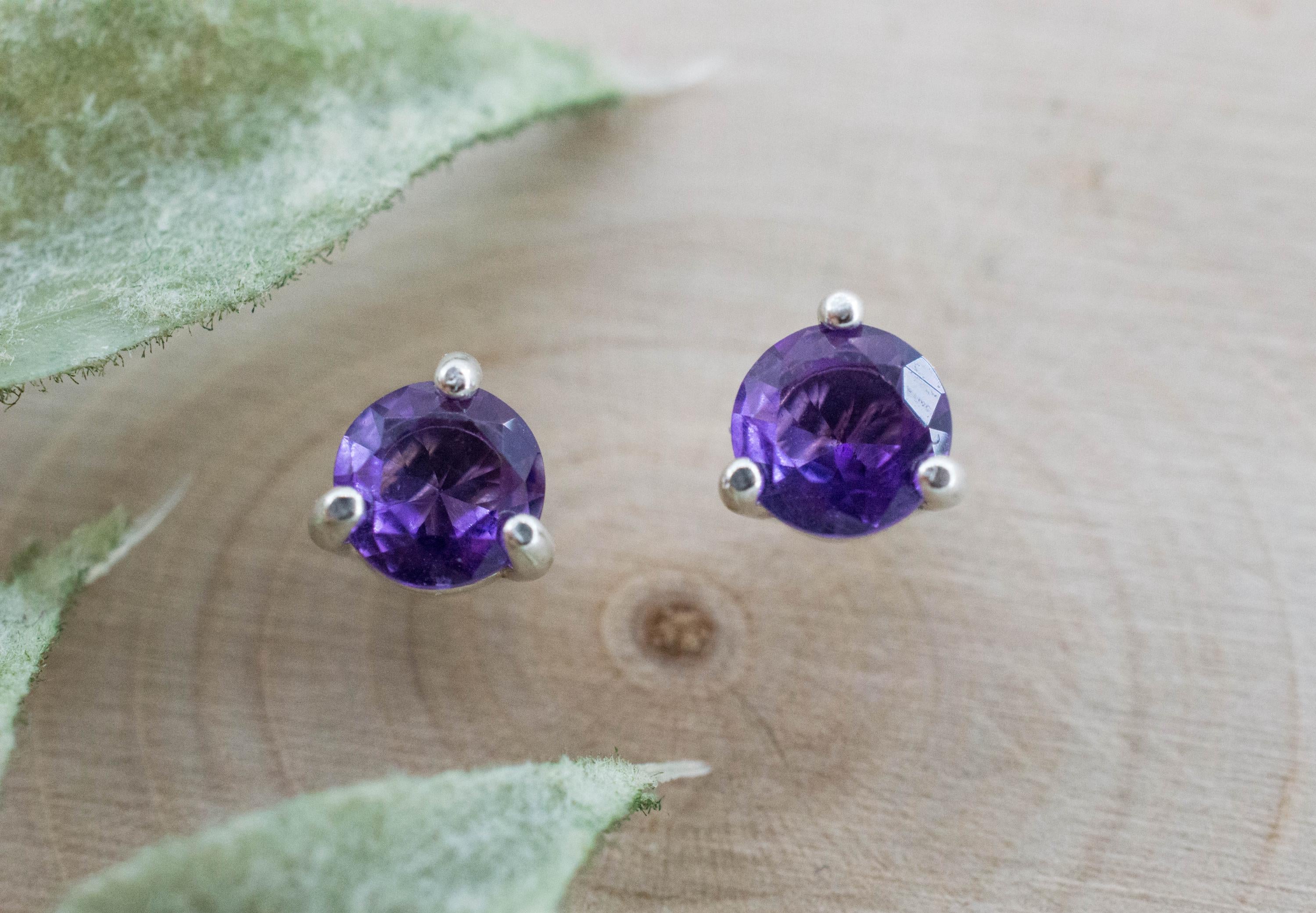 Amethyst Earrings, Natural Untreated Brazilian Amethyst; 0.770cts - Mark Oliver Gems