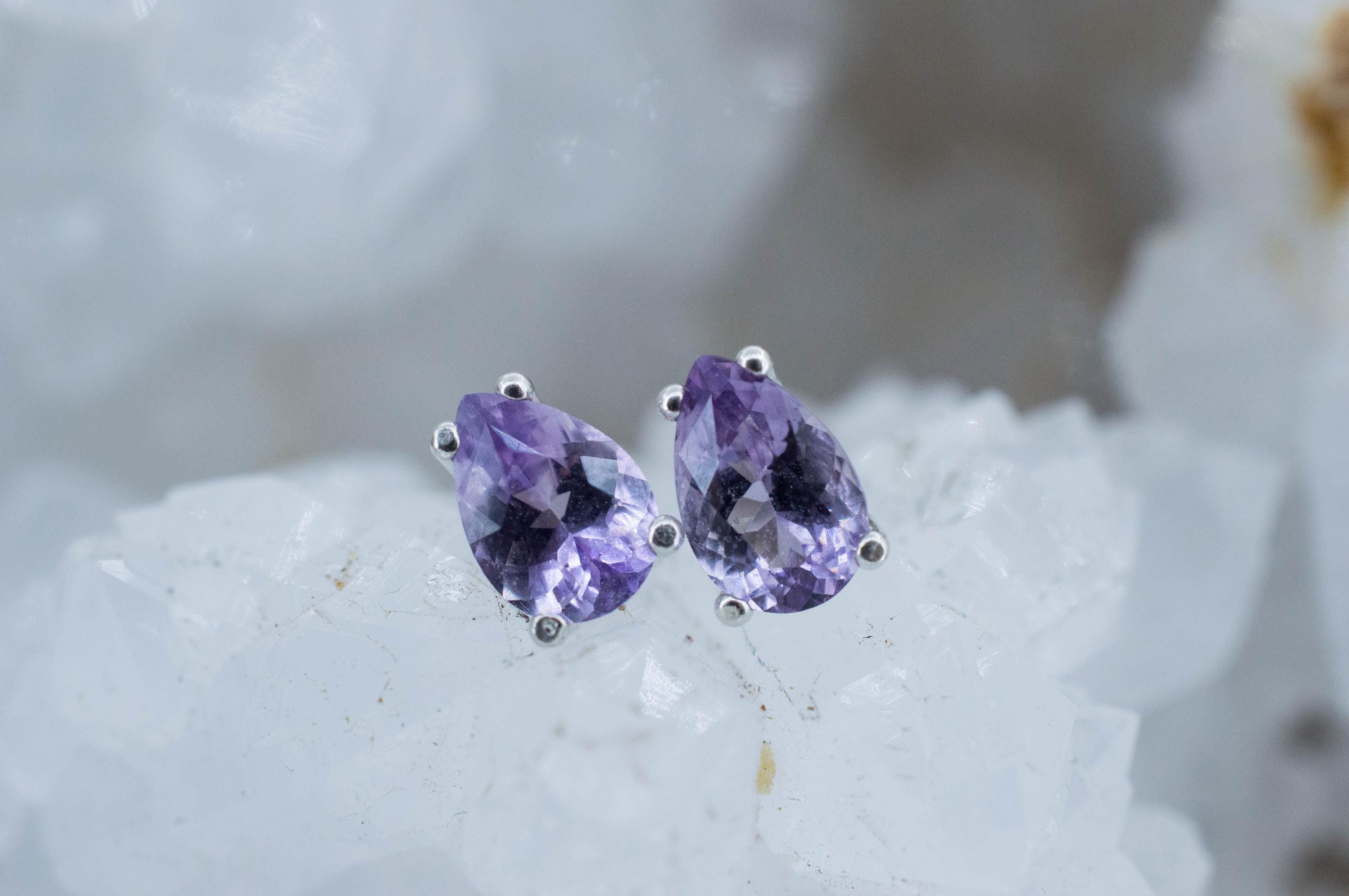 Amethyst Earrings, Natural Untreated Brazilian Amethyst; 0.950cts - Mark Oliver Gems