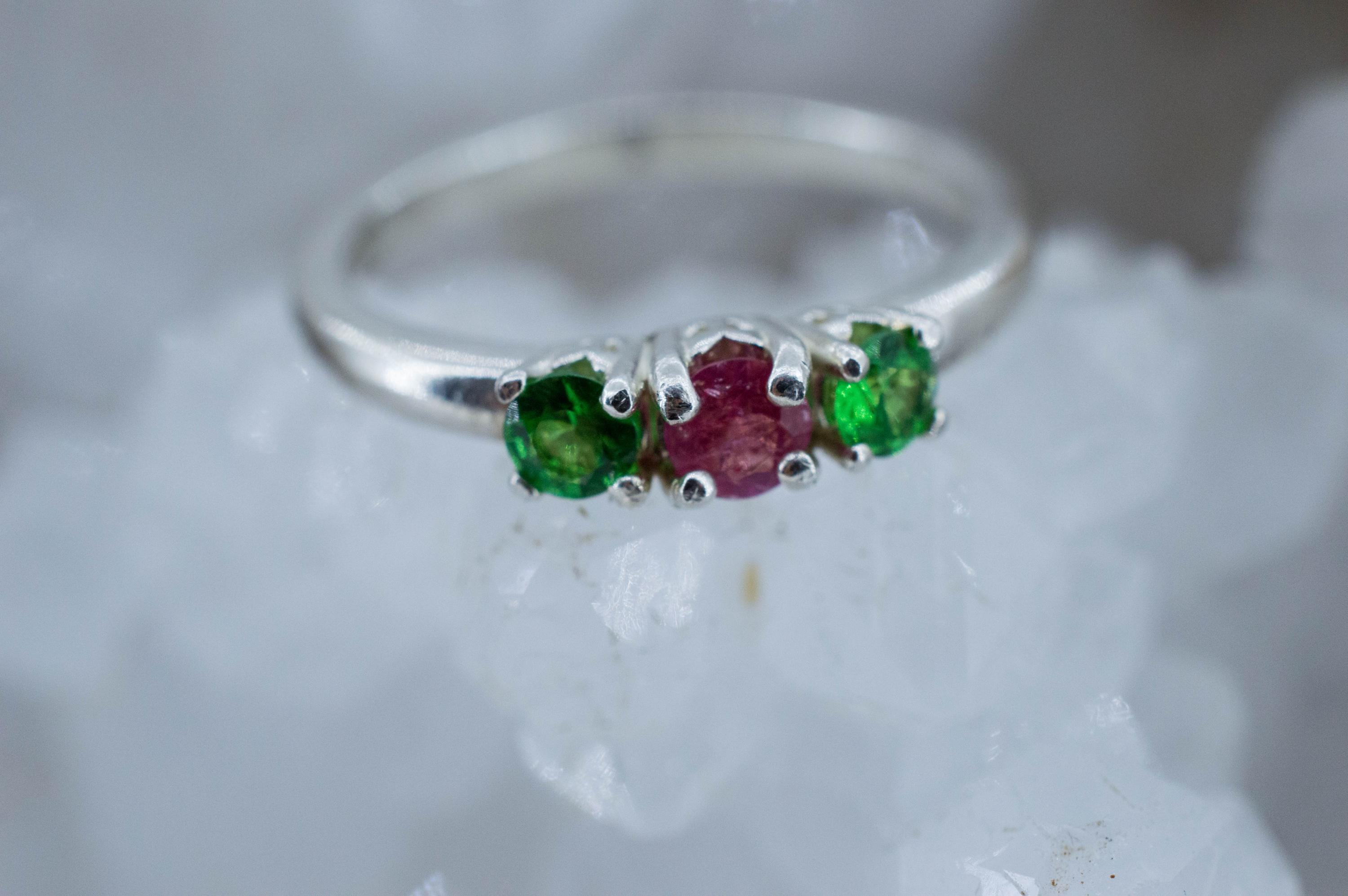 Pezzottaite Ring, Natural Untreated Madagascar Pezzottaite and Kenya Tsavorite - Mark Oliver Gems