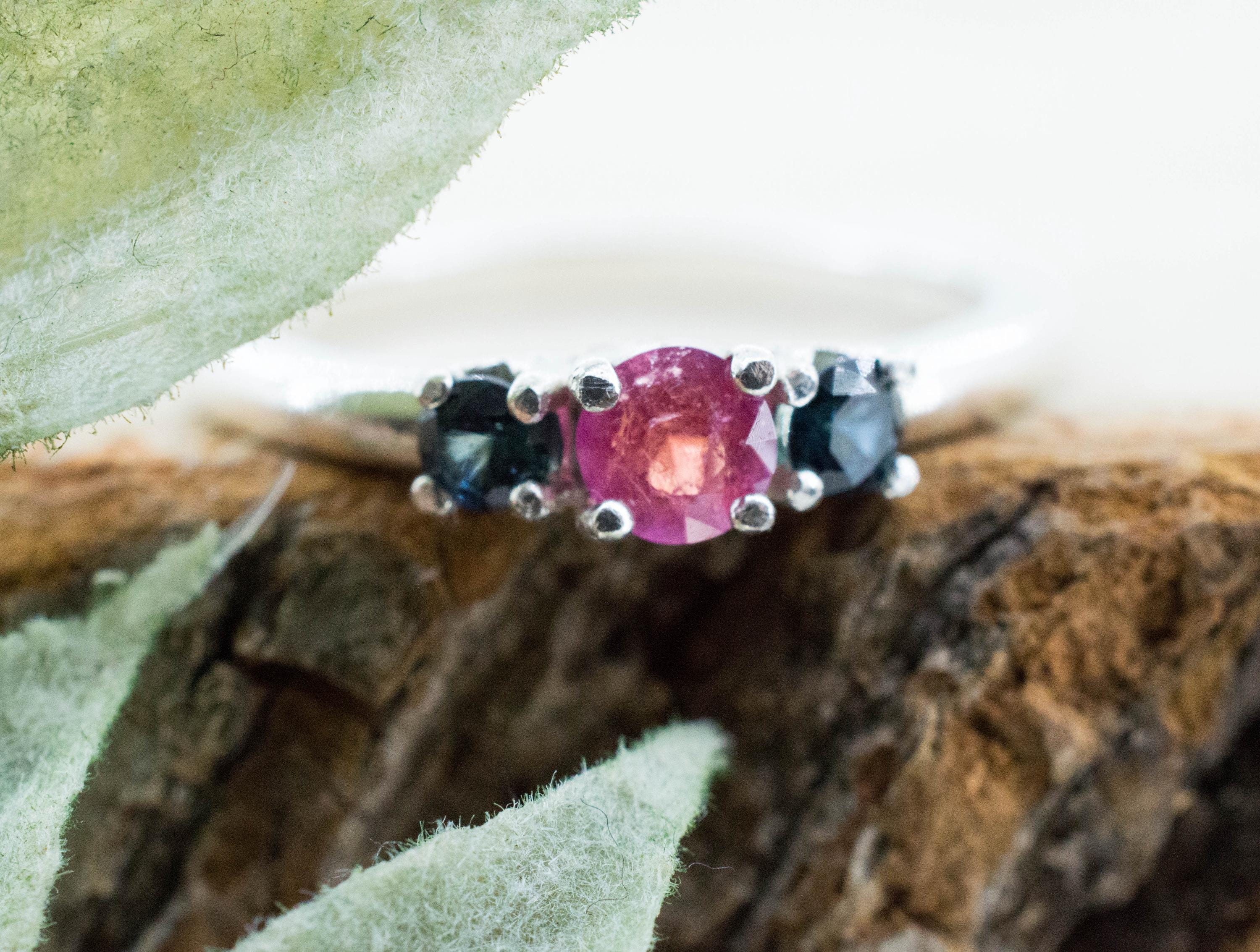 Pezzottaite Ring, Natural Untreated Madagascar Pezzottaite and Kenya Sapphire - Mark Oliver Gems