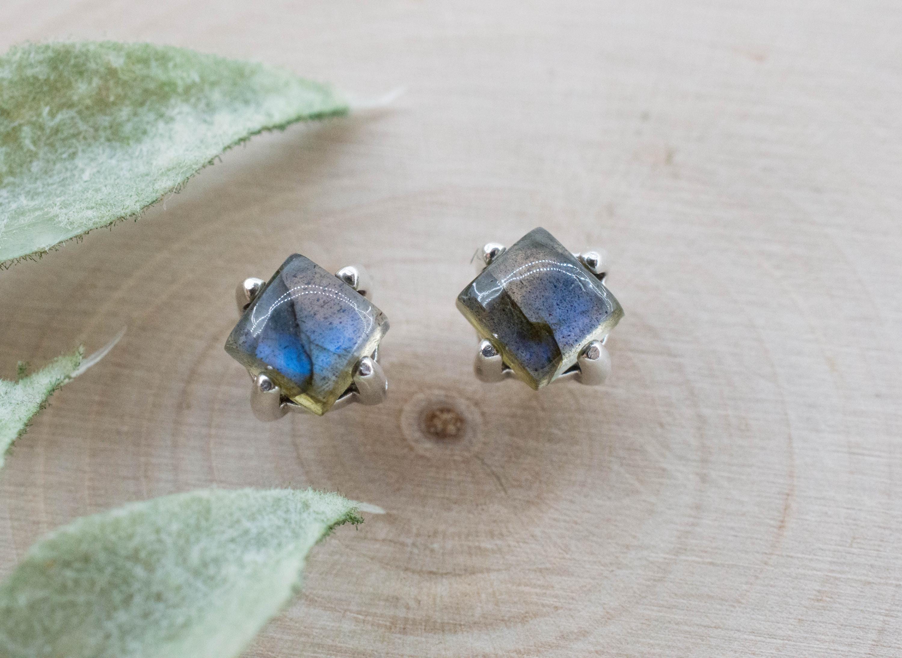 Labradorite Earrings; Natural Untreated Madagascar Labradorite; 1.985cts - Mark Oliver Gems