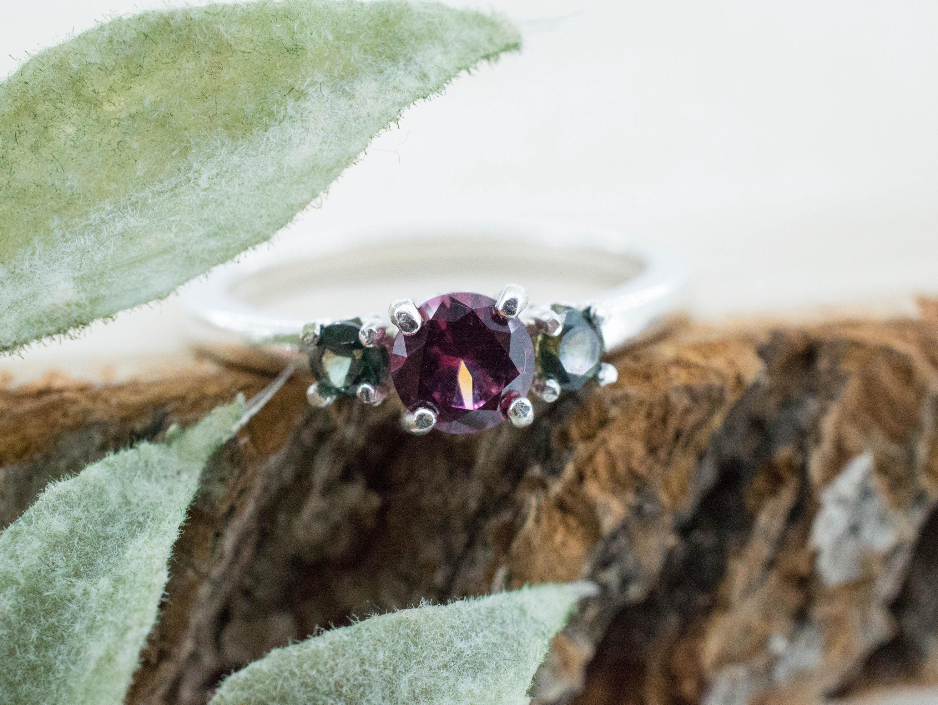 Cranberry Garnet Ring; Natural Untreated Tanzania Rhodolite Garnet and Kenya Sapphire - Mark Oliver Gems