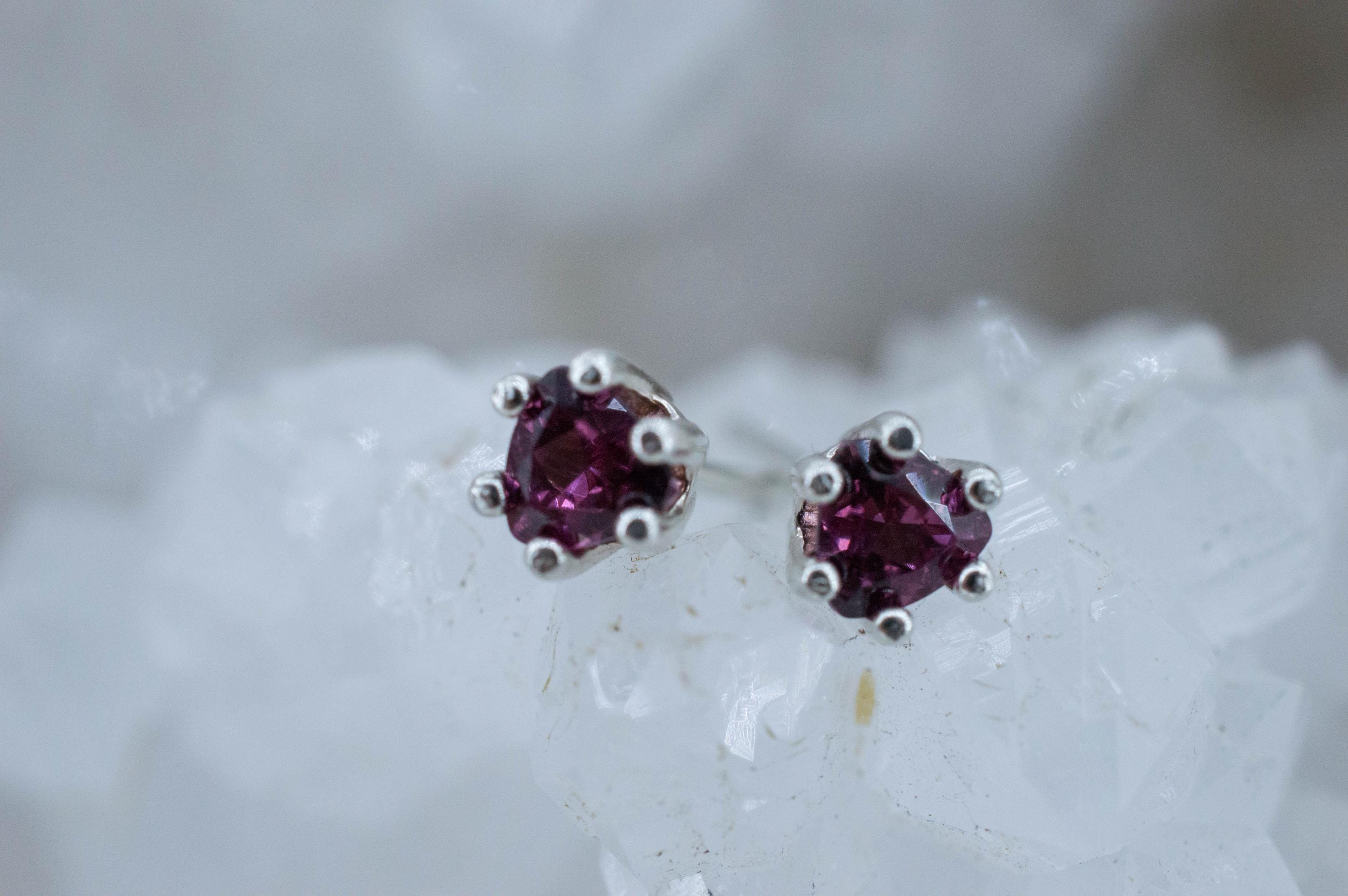 Cranberry Garnet Earrings, Natural Untreated Tanzanian Rhodolite Garnet; 0.555cts - Mark Oliver Gems