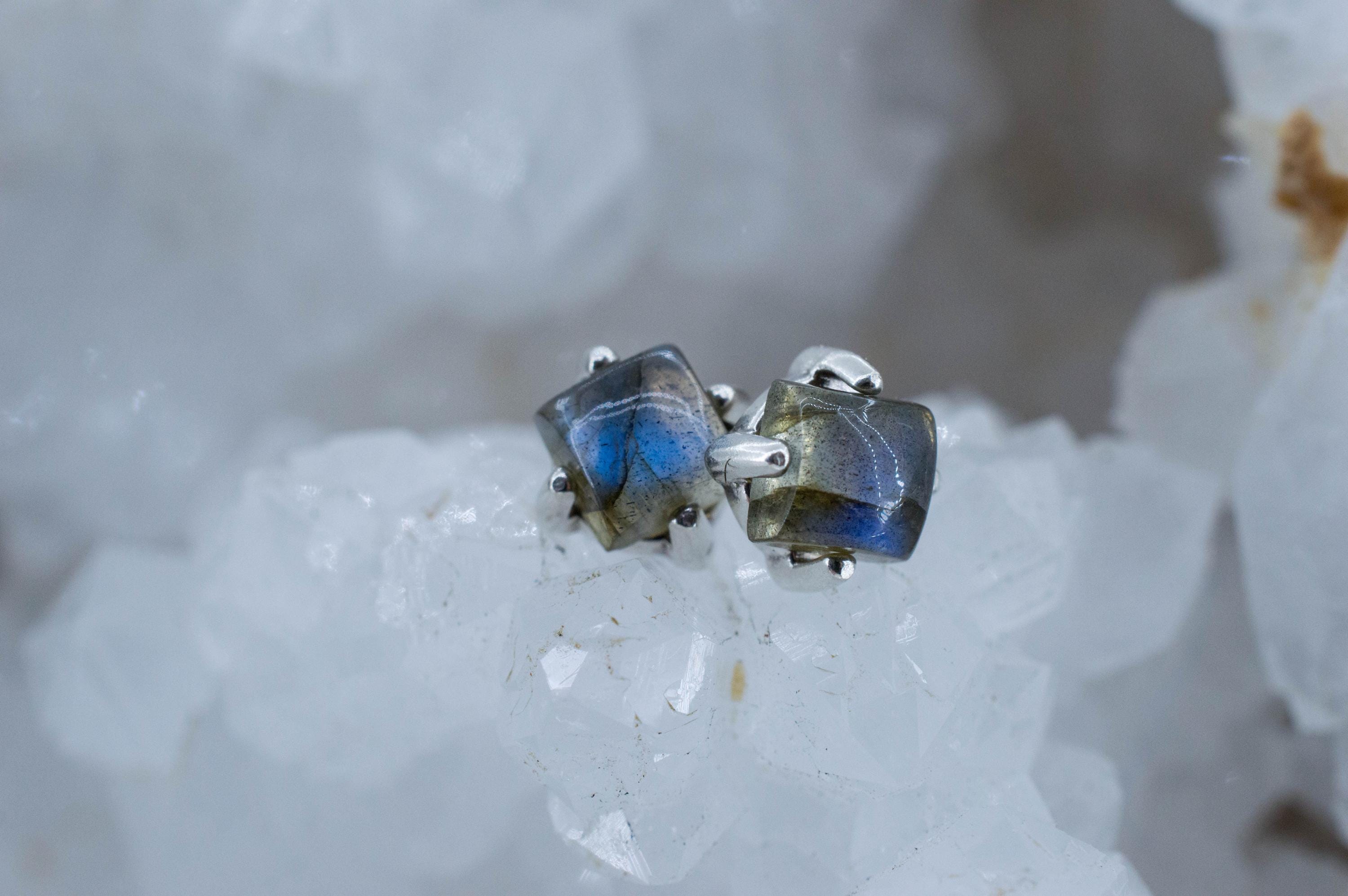 Labradorite Earrings; Natural Untreated Madagascar Labradorite; 1.985cts - Mark Oliver Gems