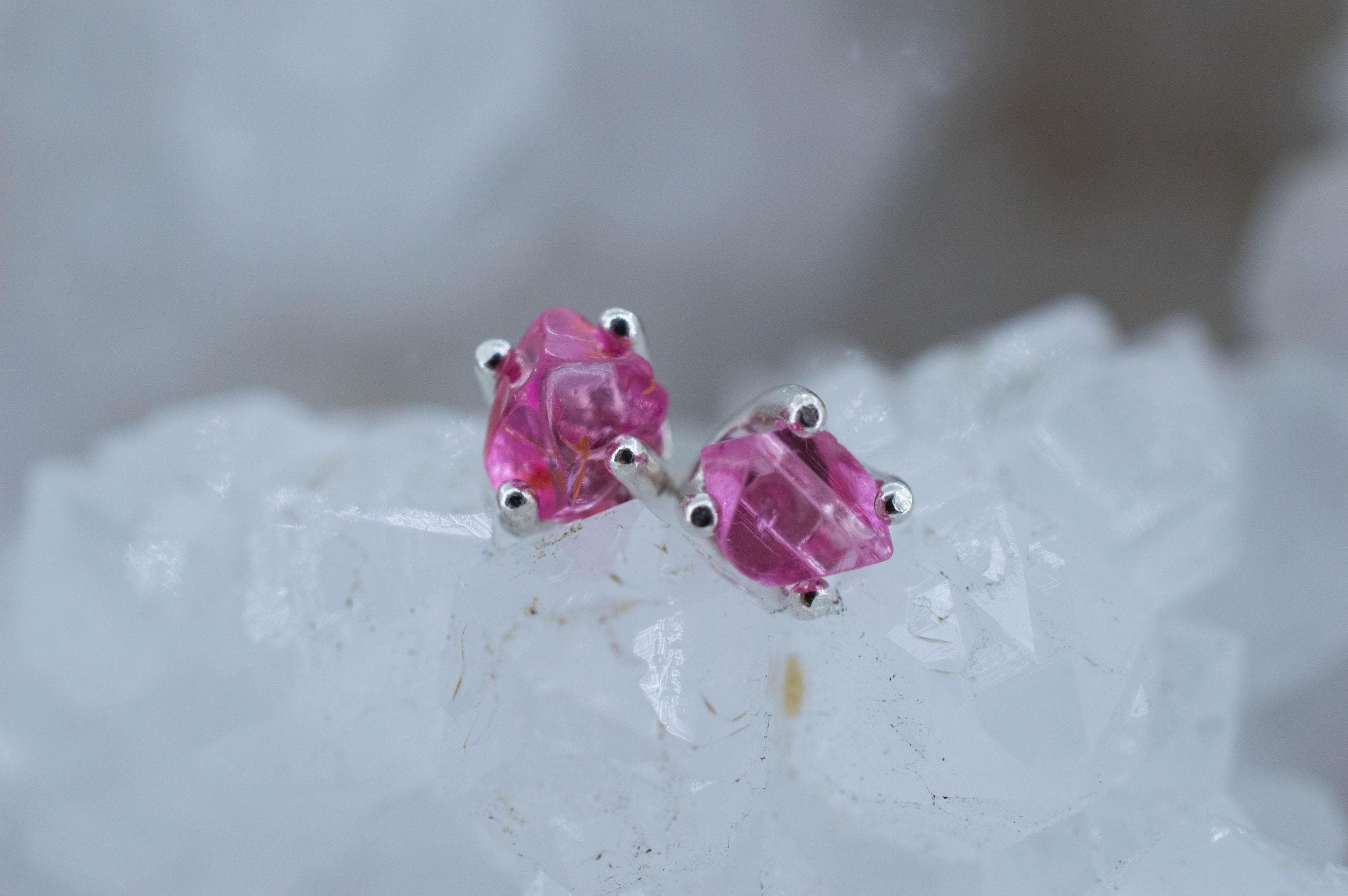Neon Pink Spinel Earrings; Natural Untreated Burma Spinel; 0.725cts - Mark Oliver Gems