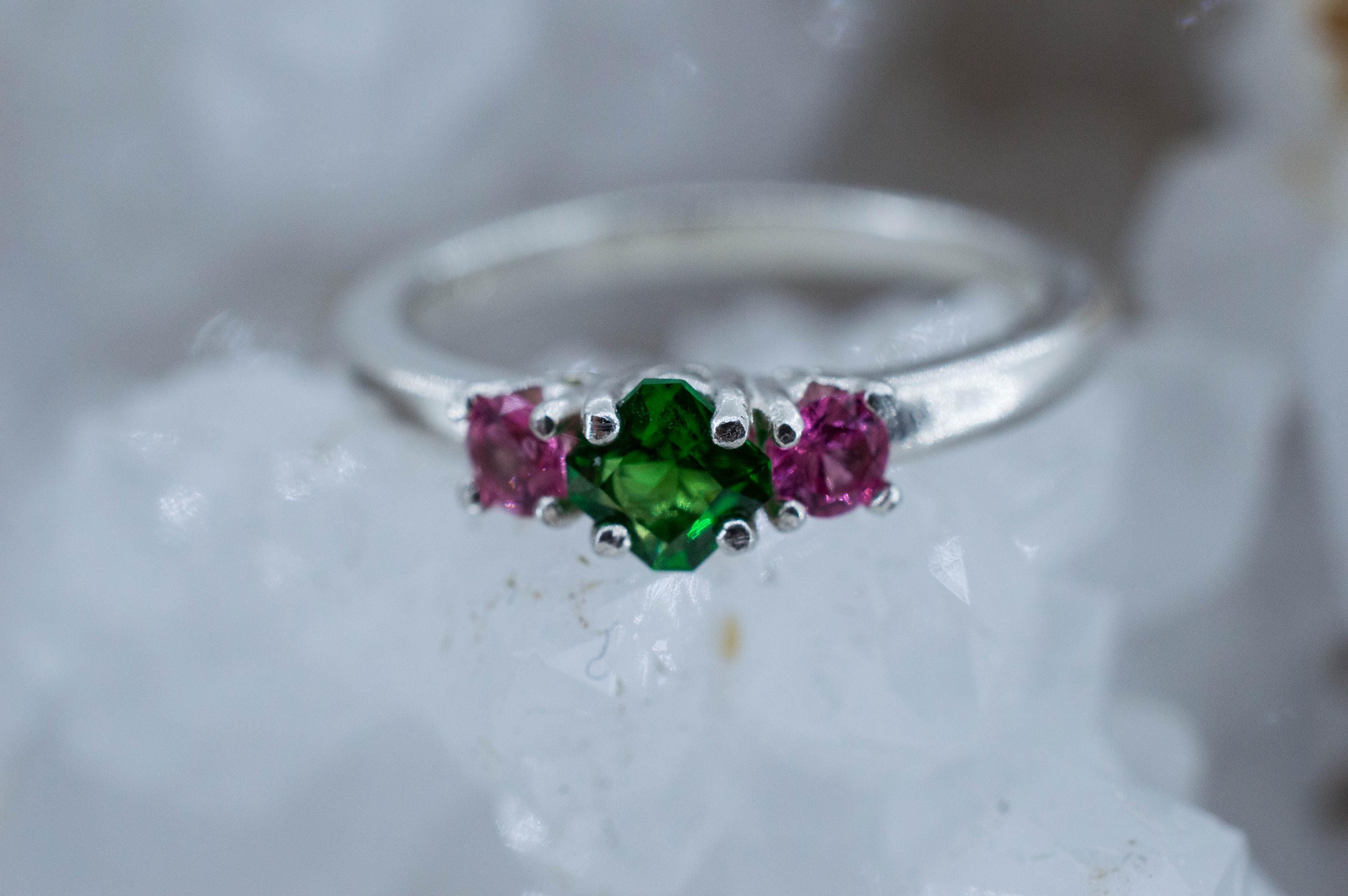 Tsavorite Garnet Ring, Natural Untreated Kenya Green Garnet and Mahenge Spinel - Mark Oliver Gems