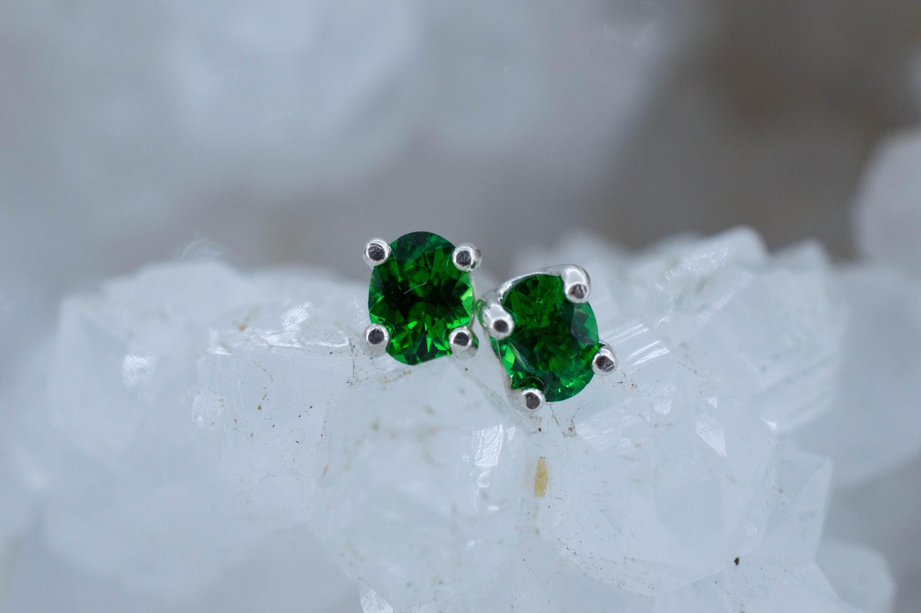 Tsavorite Garnet Earrings; Natural Untreated Kenya Green Garnet; 0.520cts - Mark Oliver Gems