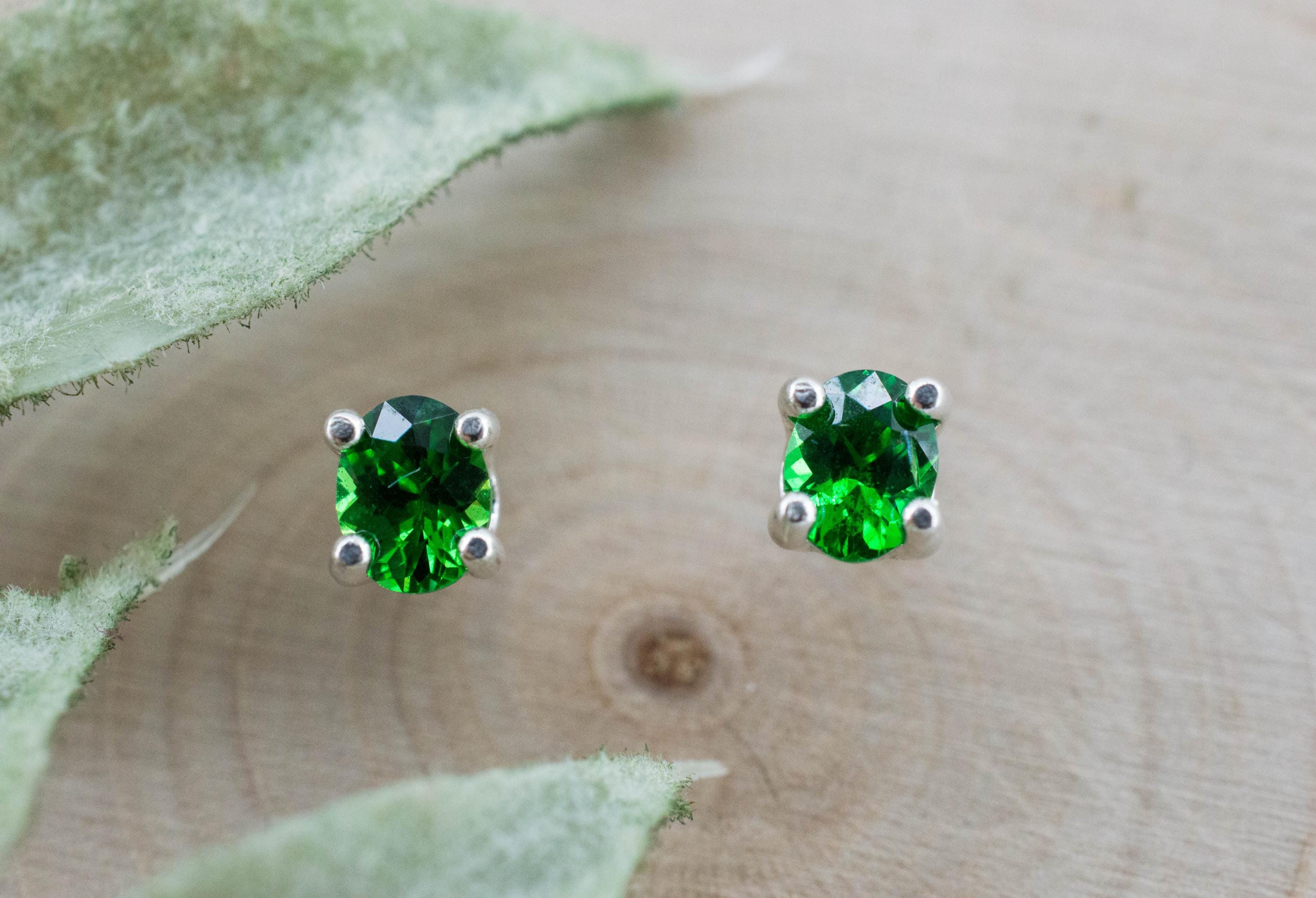 Tsavorite Garnet Earrings; Natural Untreated Kenya Green Garnet; 0.520cts - Mark Oliver Gems