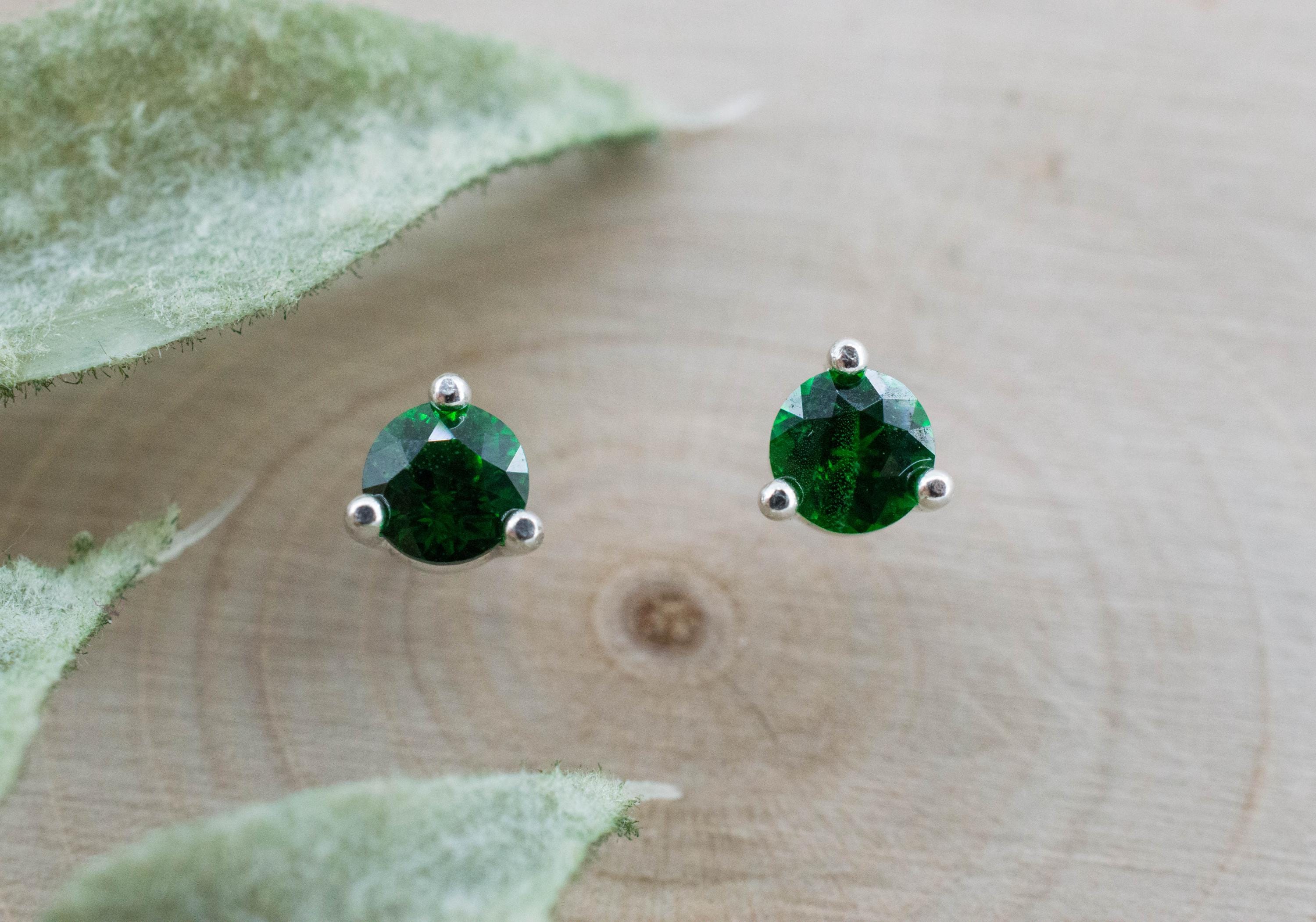 Tsavorite Garnet Earrings; Natural Untreated Kenya Green Garnet; 0.620cts - Mark Oliver Gems