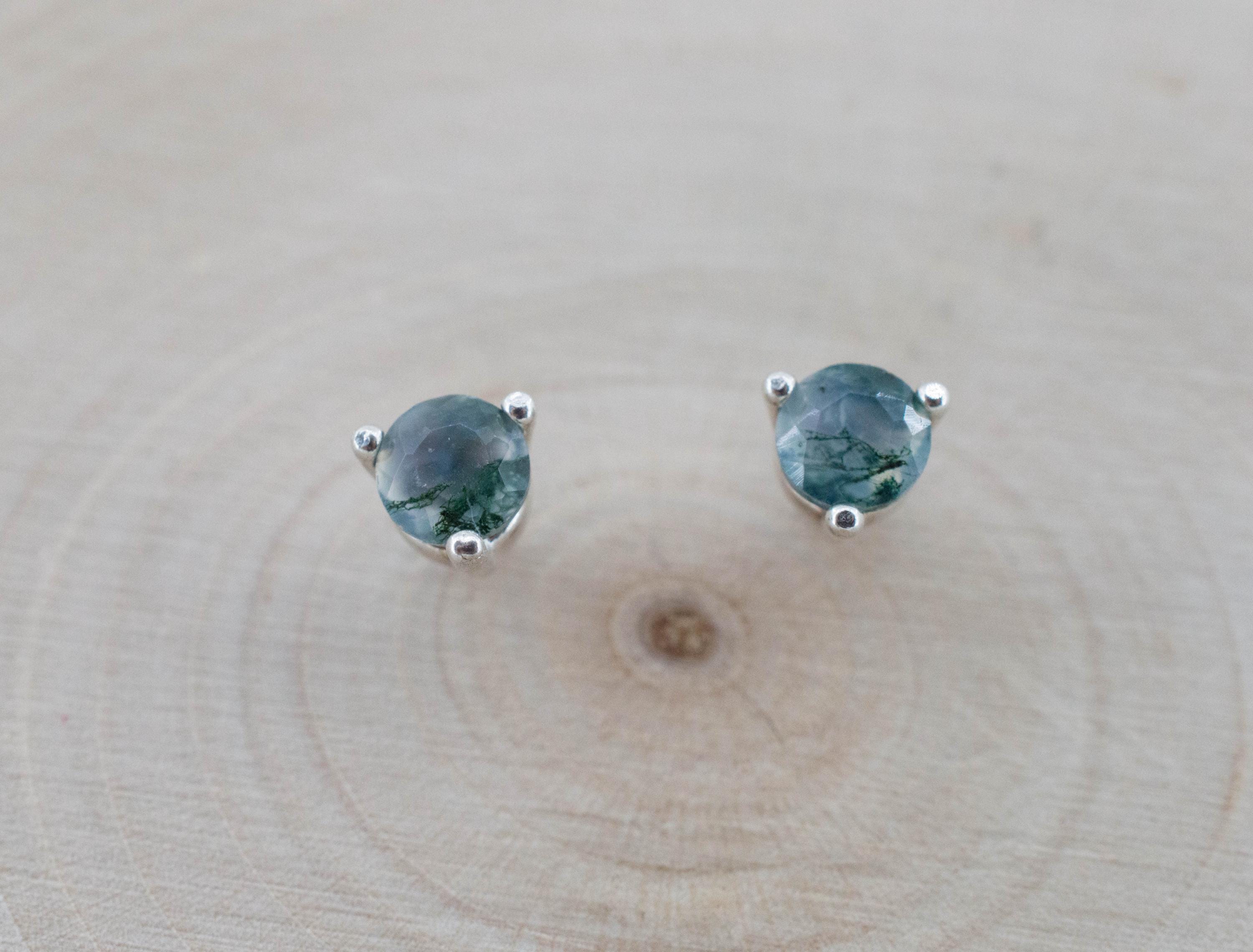 Green Moss Agate Earrings, Natural Untreated India Agate; 0.540cts