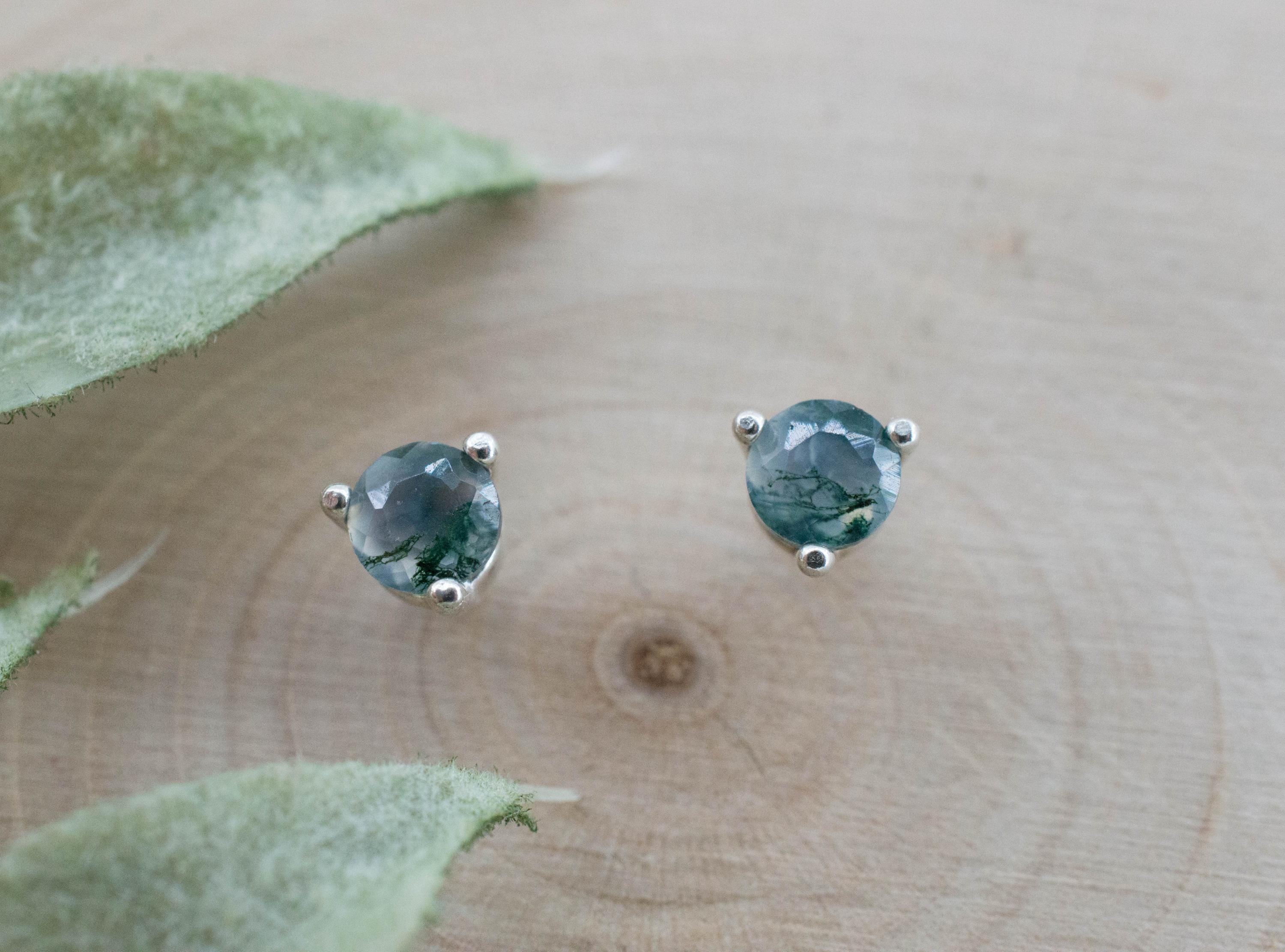 Green Moss Agate Earrings, Natural Untreated India Agate; 0.540cts