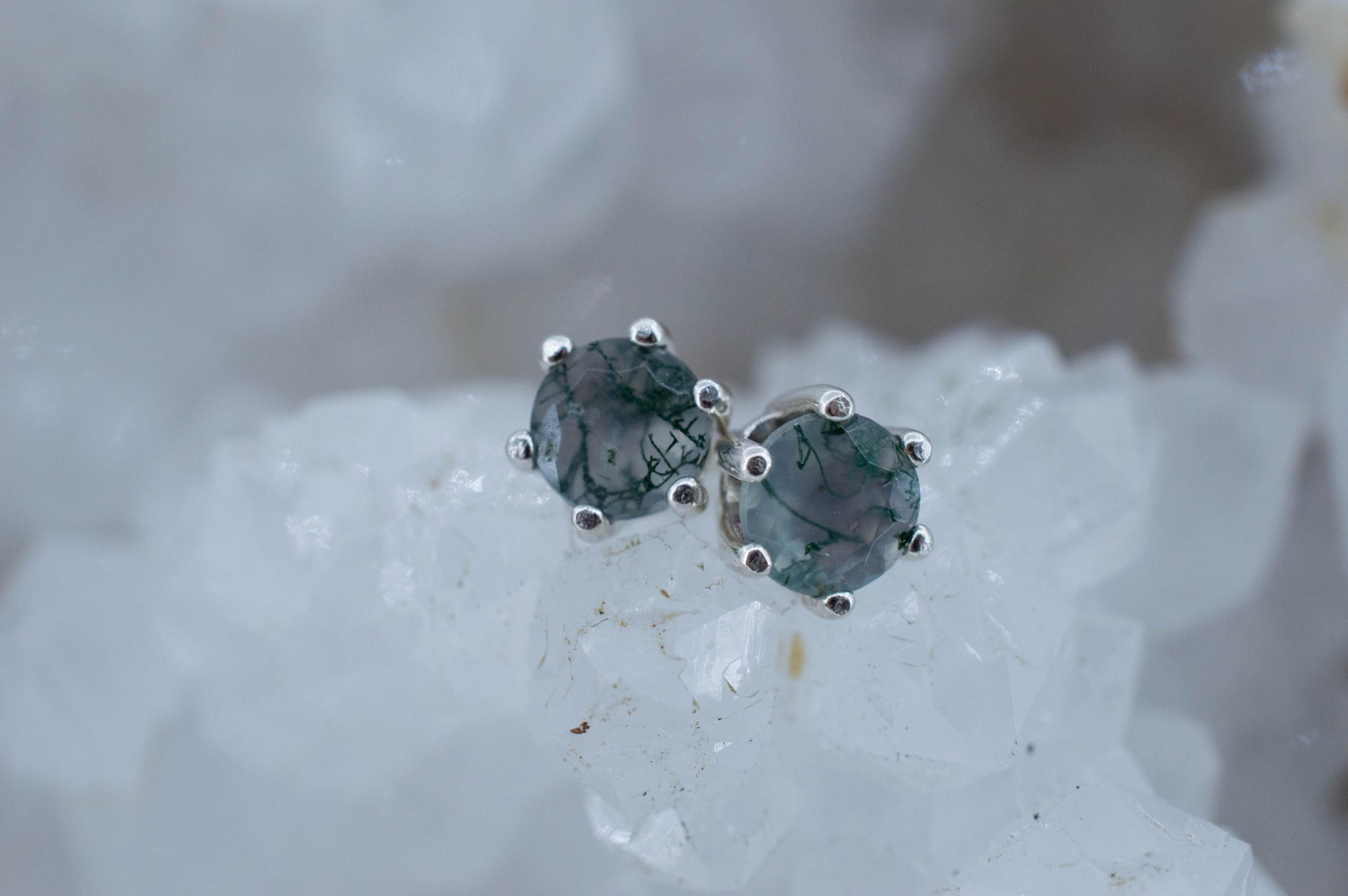 Green Moss Agate Earrings, Natural Untreated India Agate; 0.830cts