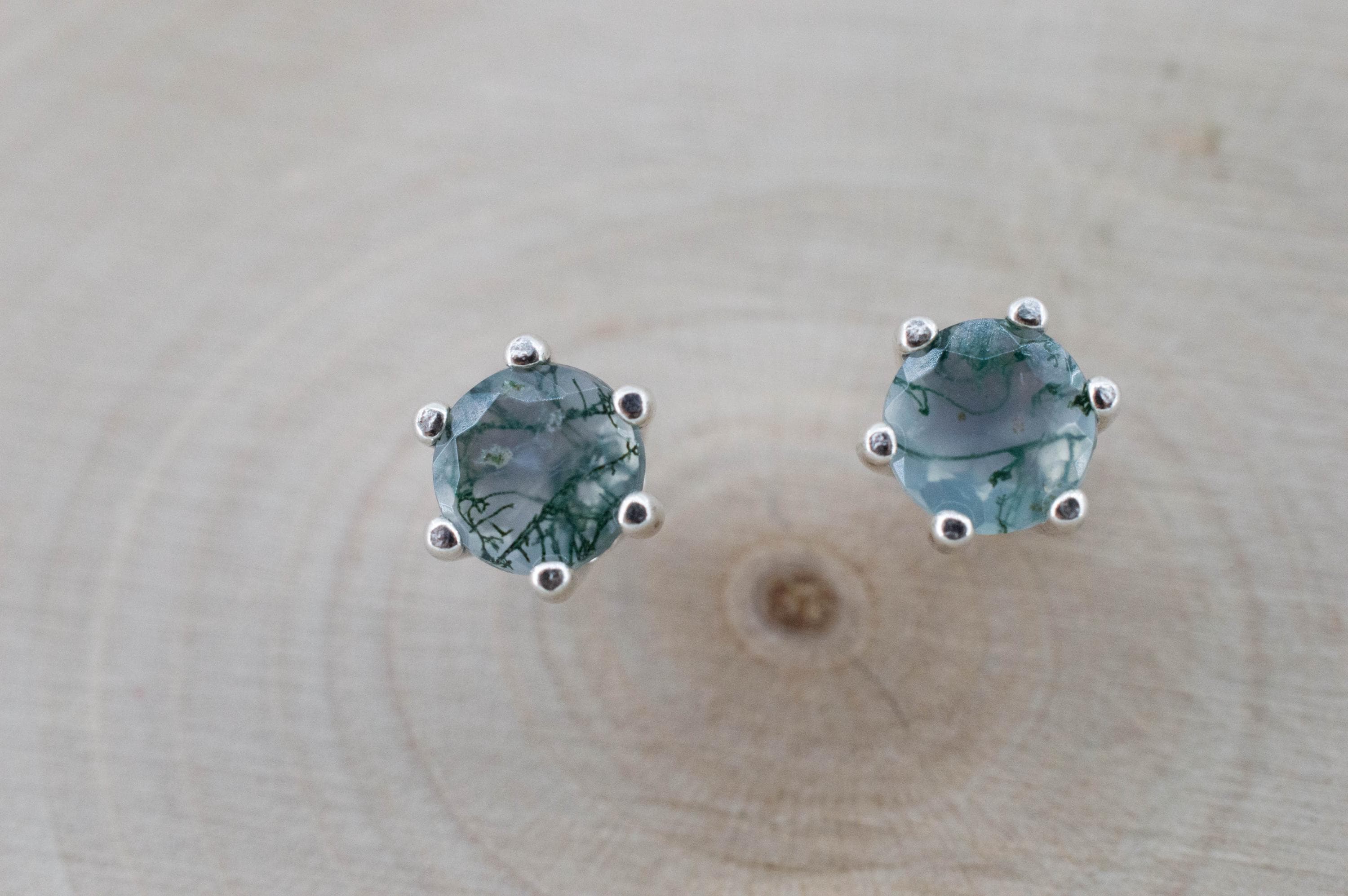 Green Moss Agate Earrings, Natural Untreated India Agate; 0.830cts