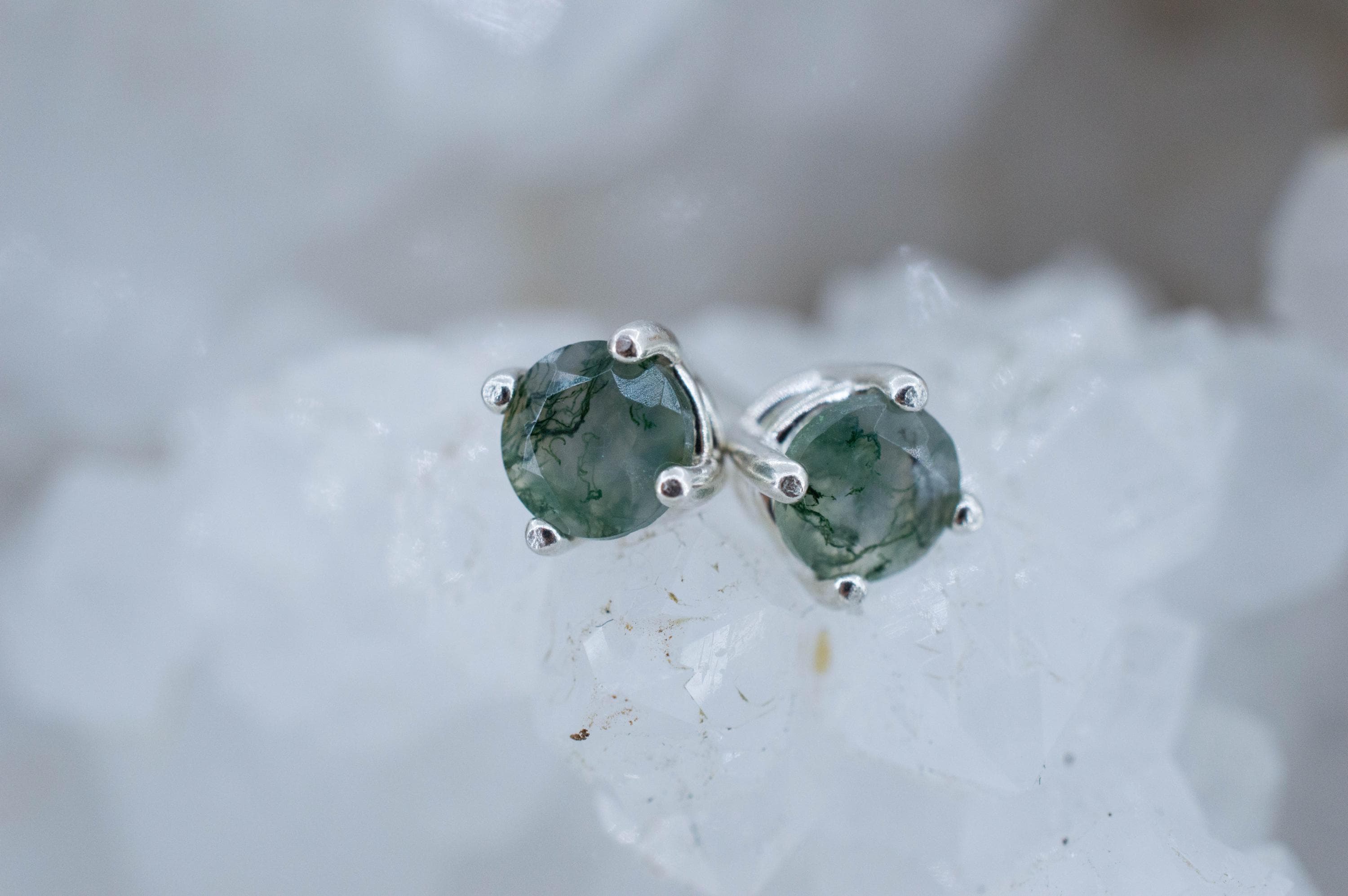 Green Moss Agate Earrings, Natural Untreated India Agate; 0.870cts