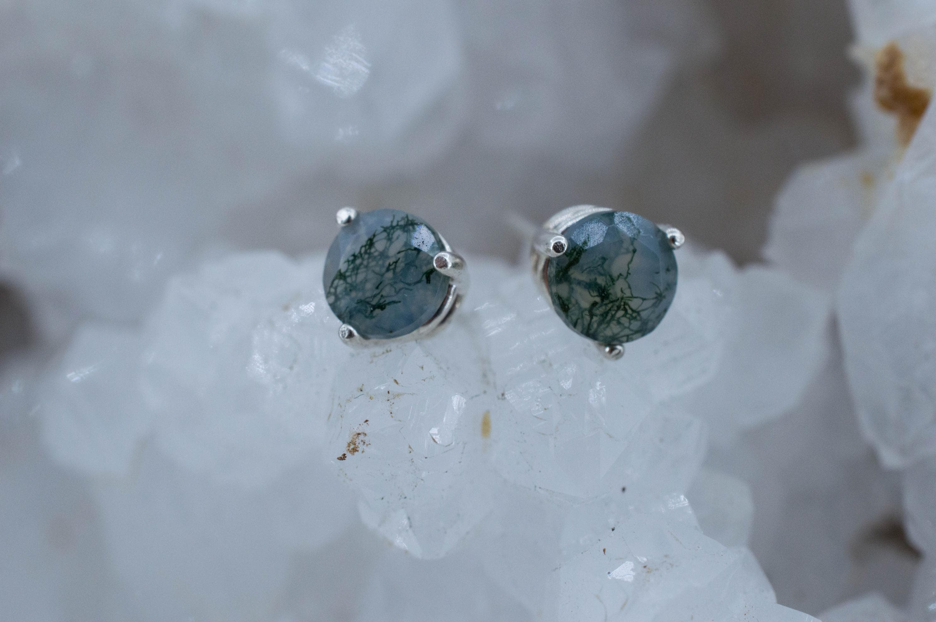 Green Moss Agate Earrings, Natural Untreated India Agate; 1.790cts