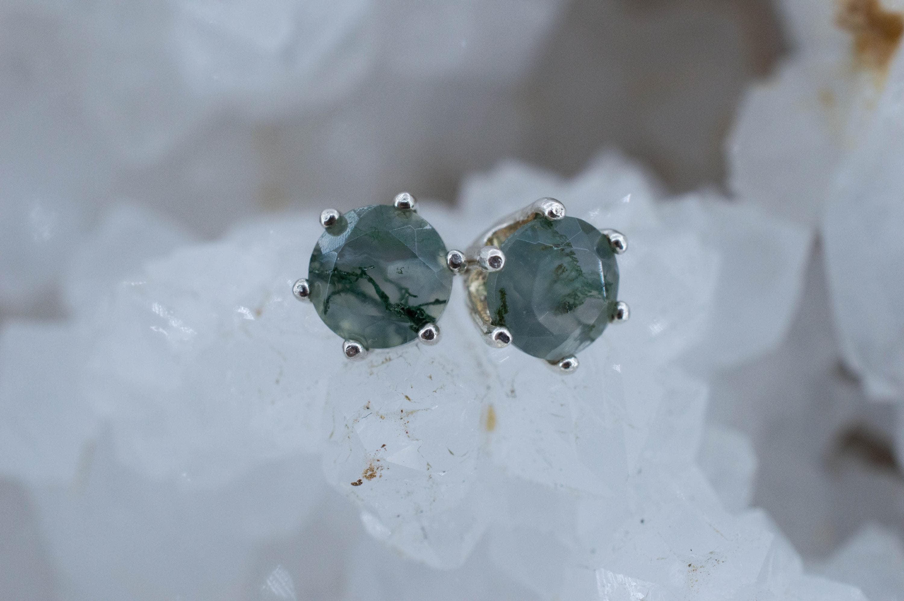 Green Moss Agate Earrings, Natural Untreated India Agate; 1.885cts