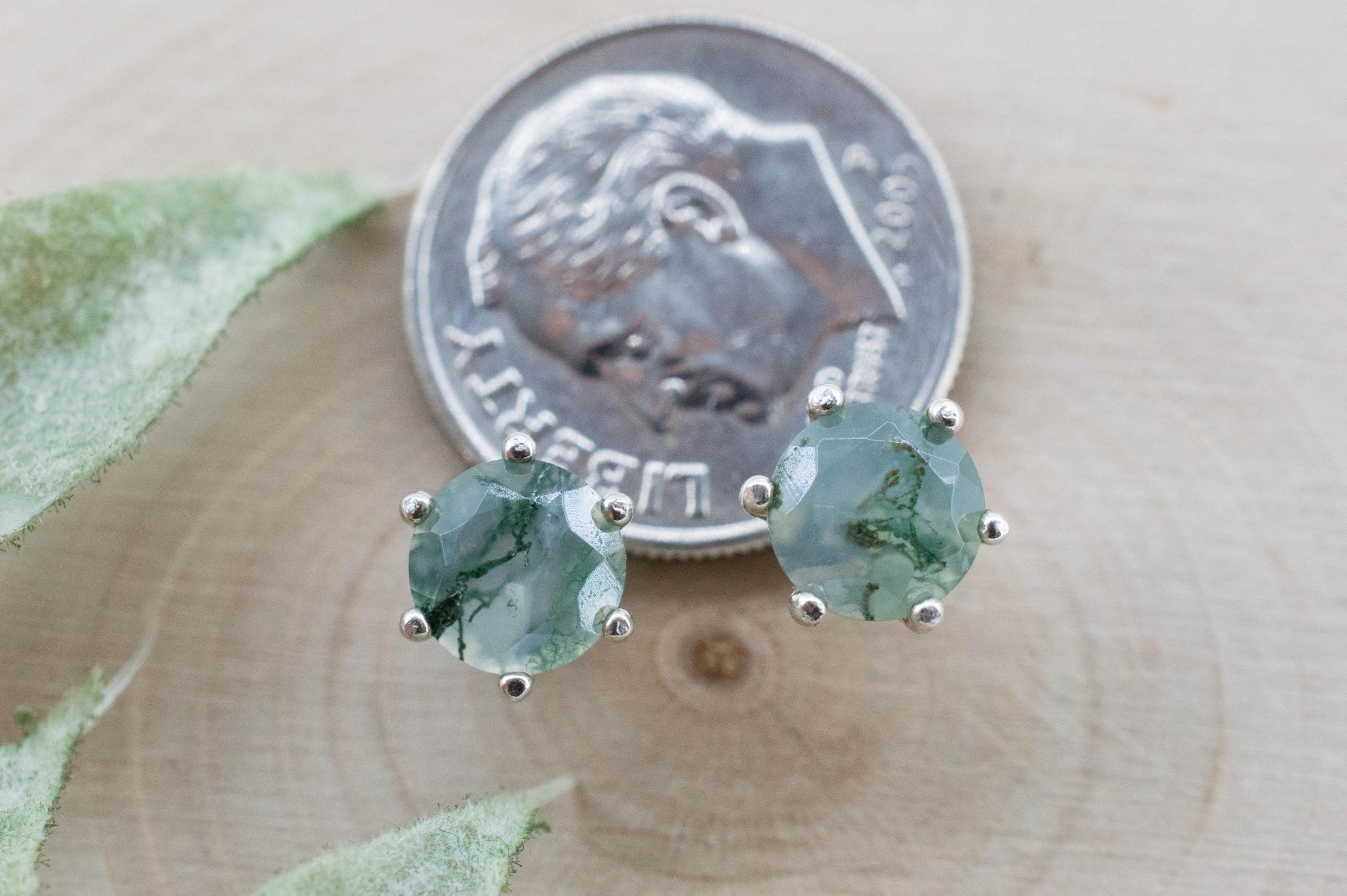 Green Moss Agate Earrings, Natural Untreated India Agate; 1.885cts