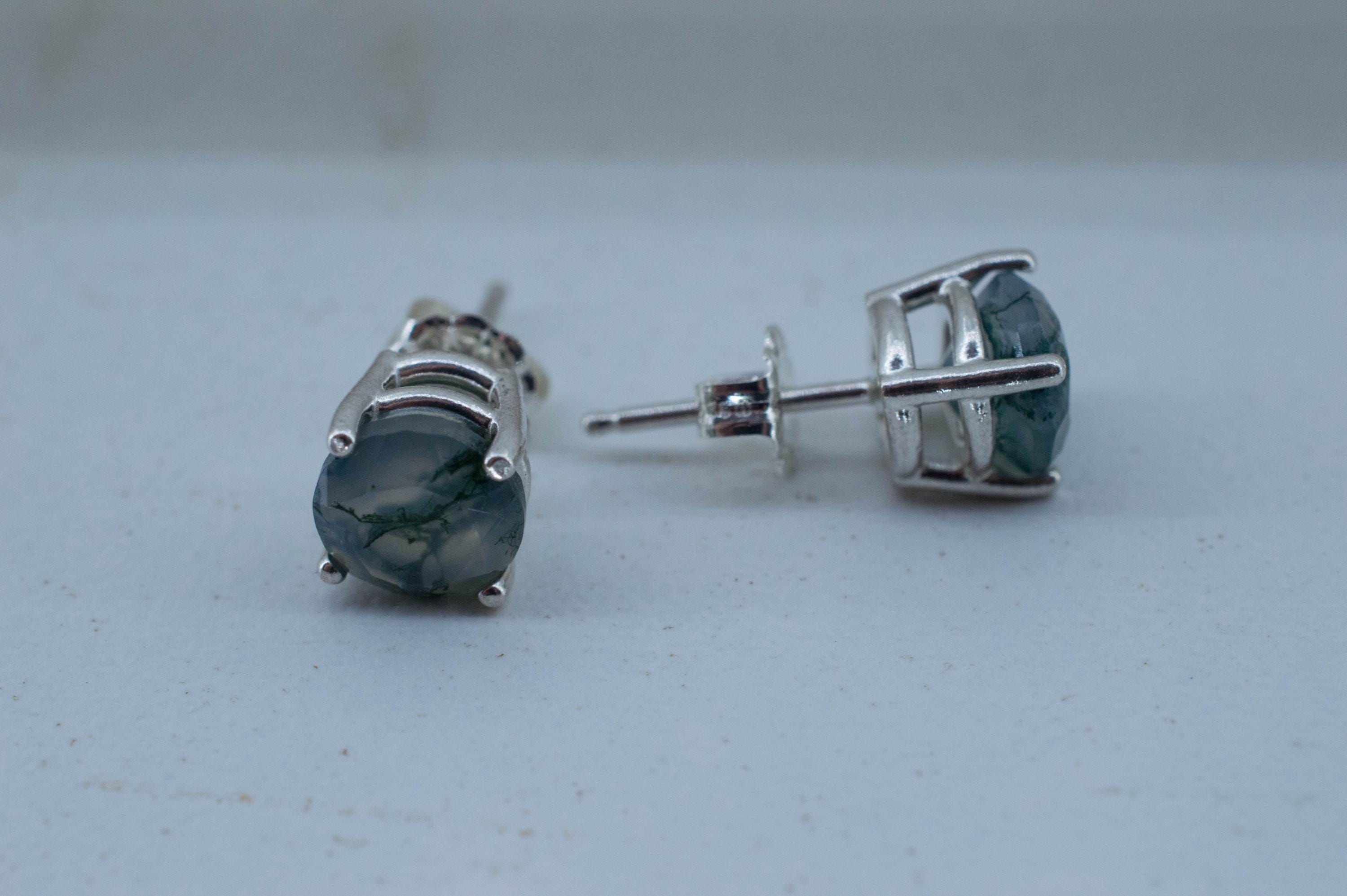 Green Moss Agate Earrings, Natural Untreated India Agate; 2.535cts