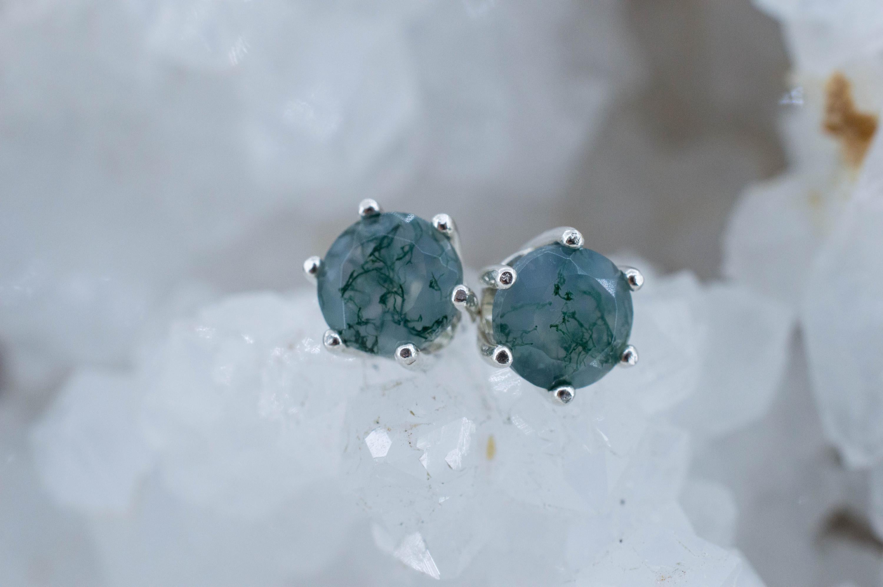 Green Moss Agate Earrings, Natural Untreated India Agate; 2.540cts