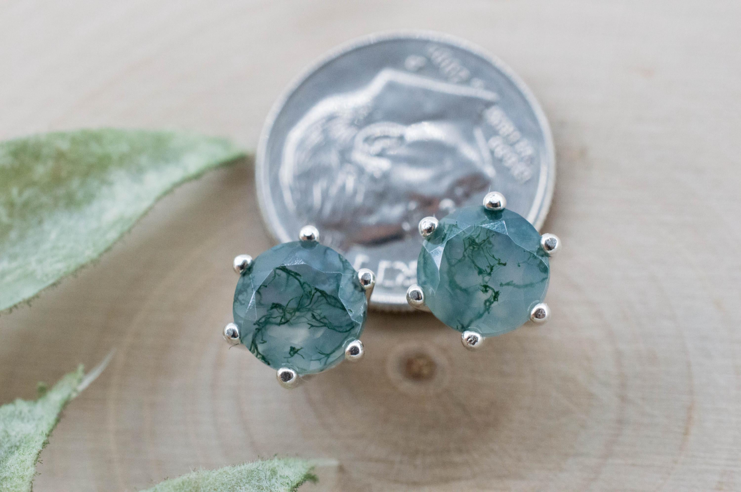 Green Moss Agate Earrings, Natural Untreated India Agate; 2.540cts