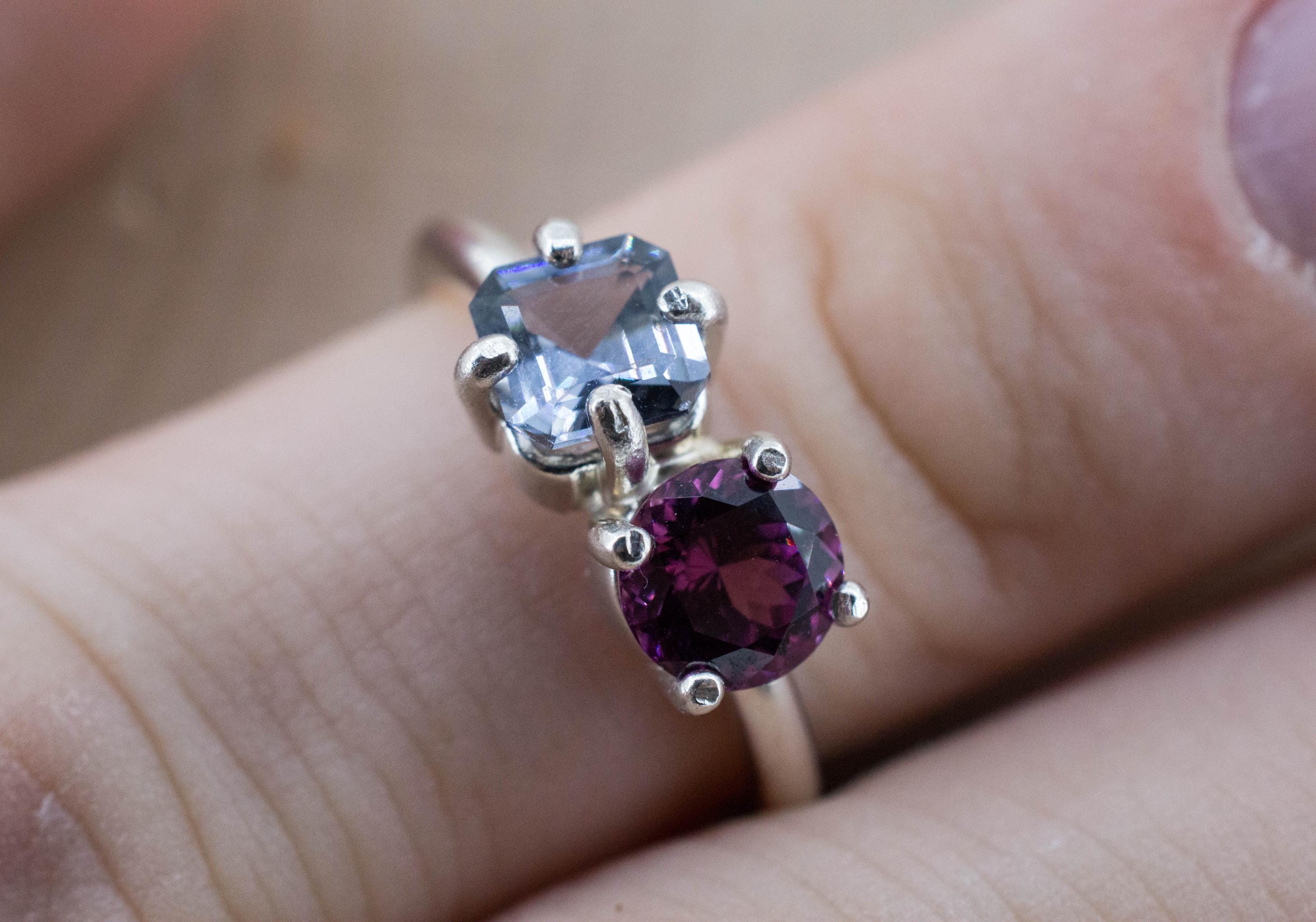 Gray Spinel and Mahenge Garnet Ring; Natural Untreated Mozambique Spinel and Tanzania Garnet