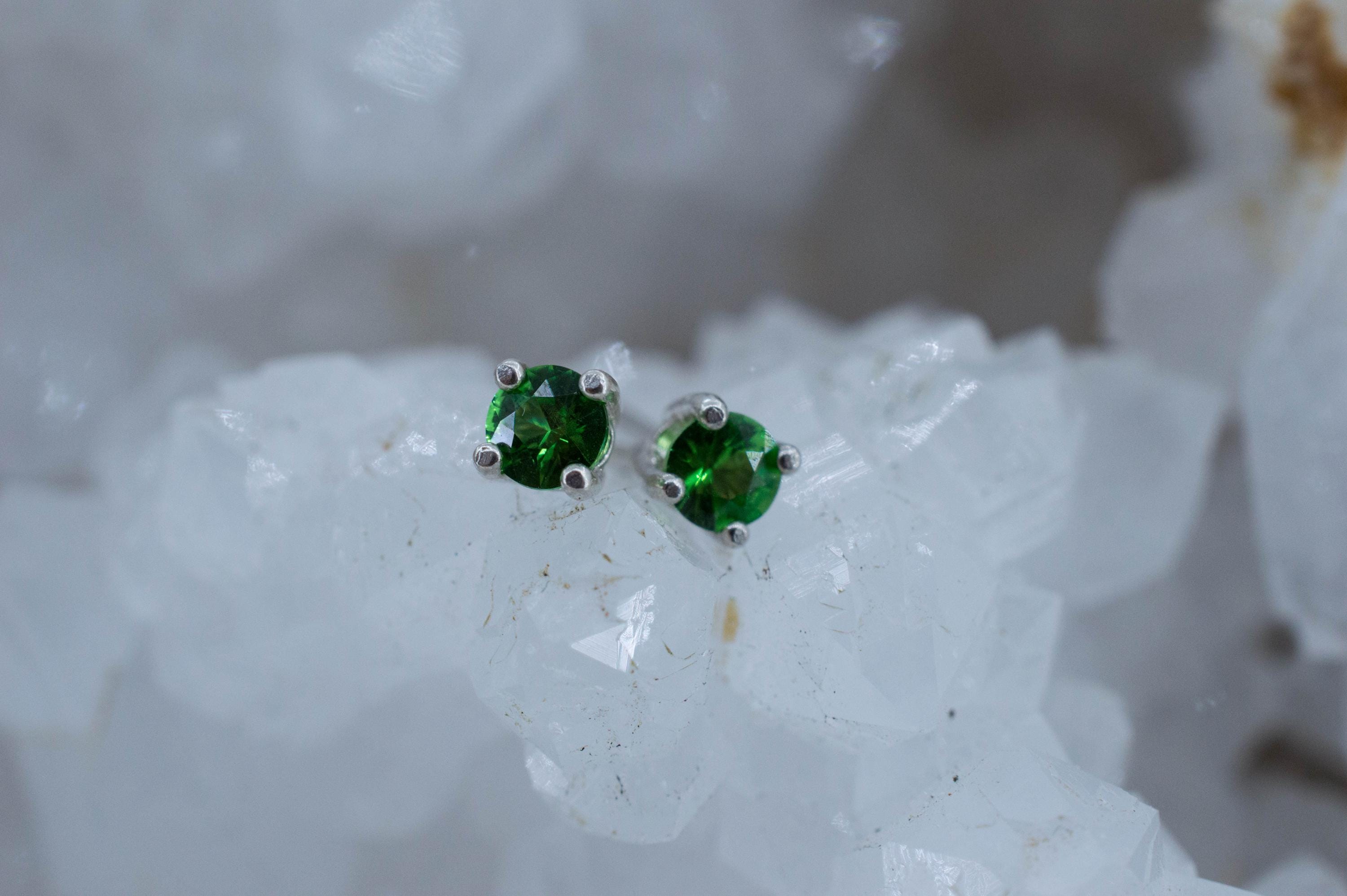 Tsavorite Garnet Earrings; Natural Untreated Kenya Green Garnet; 0.350cts - Mark Oliver Gems