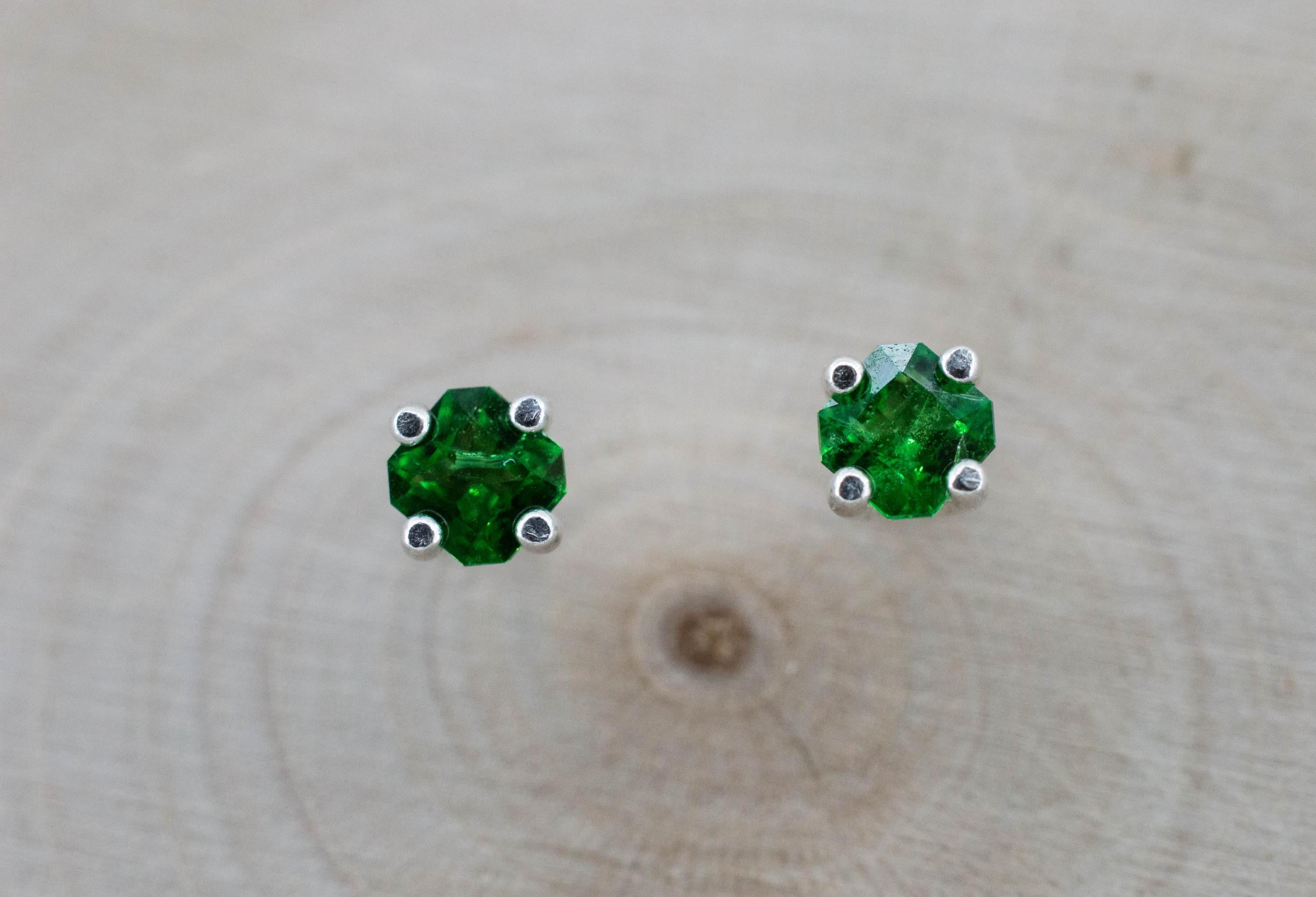 Tsavorite Garnet Earrings; Natural Untreated Kenya Green Garnet; 0.380cts - Mark Oliver Gems