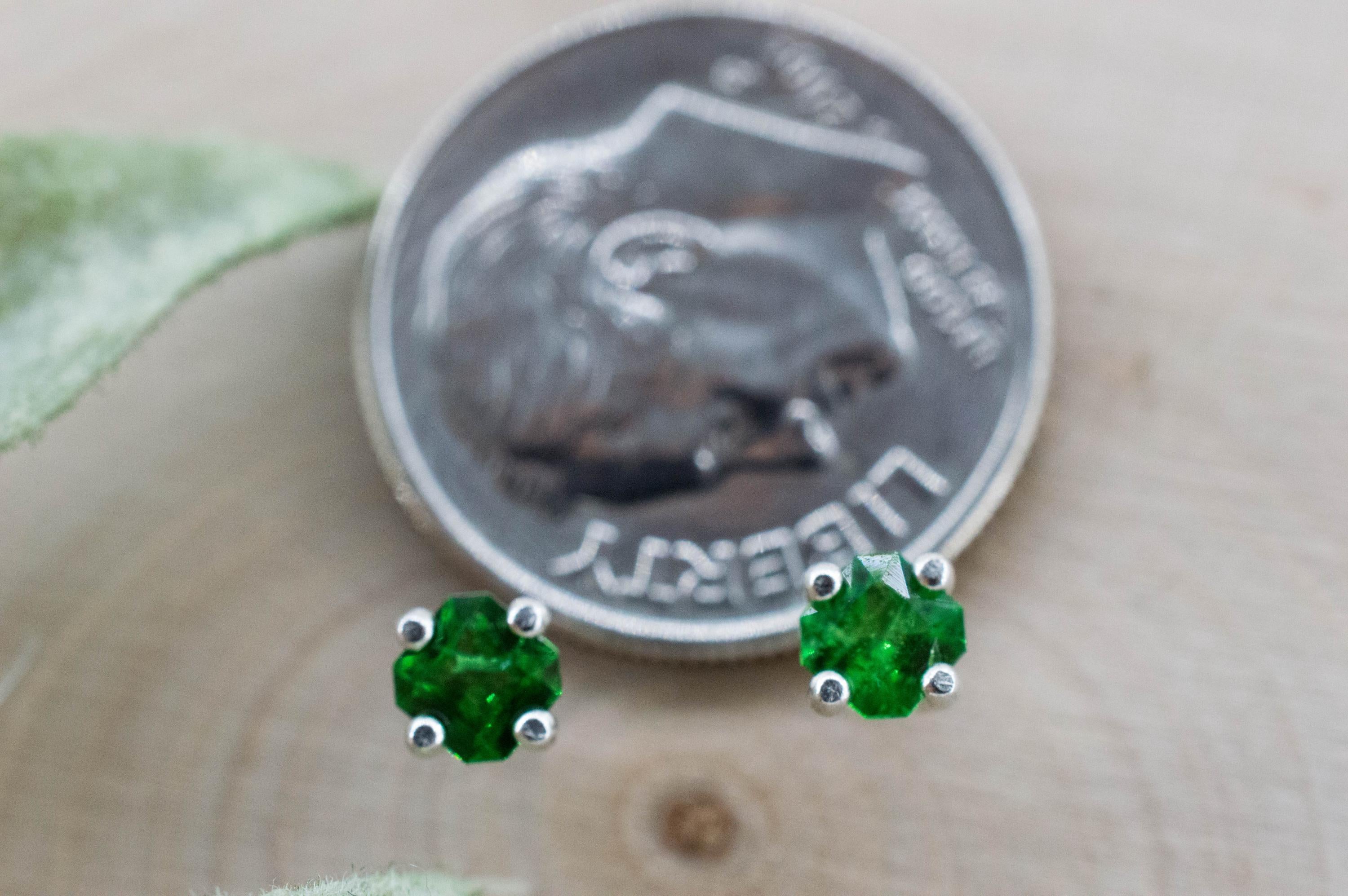 Tsavorite Garnet Earrings; Natural Untreated Kenya Green Garnet; 0.380cts - Mark Oliver Gems