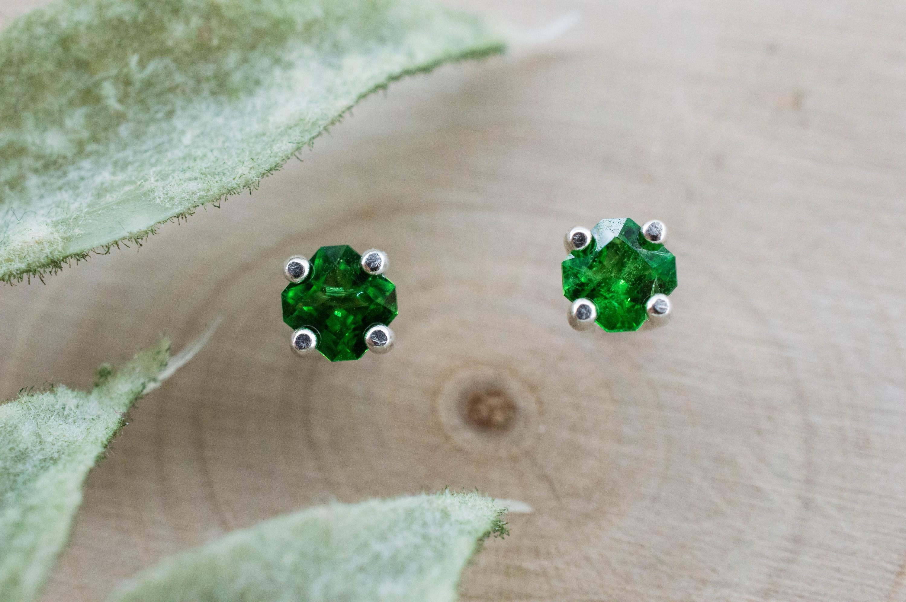 Tsavorite Garnet Earrings; Natural Untreated Kenya Green Garnet; 0.380cts - Mark Oliver Gems
