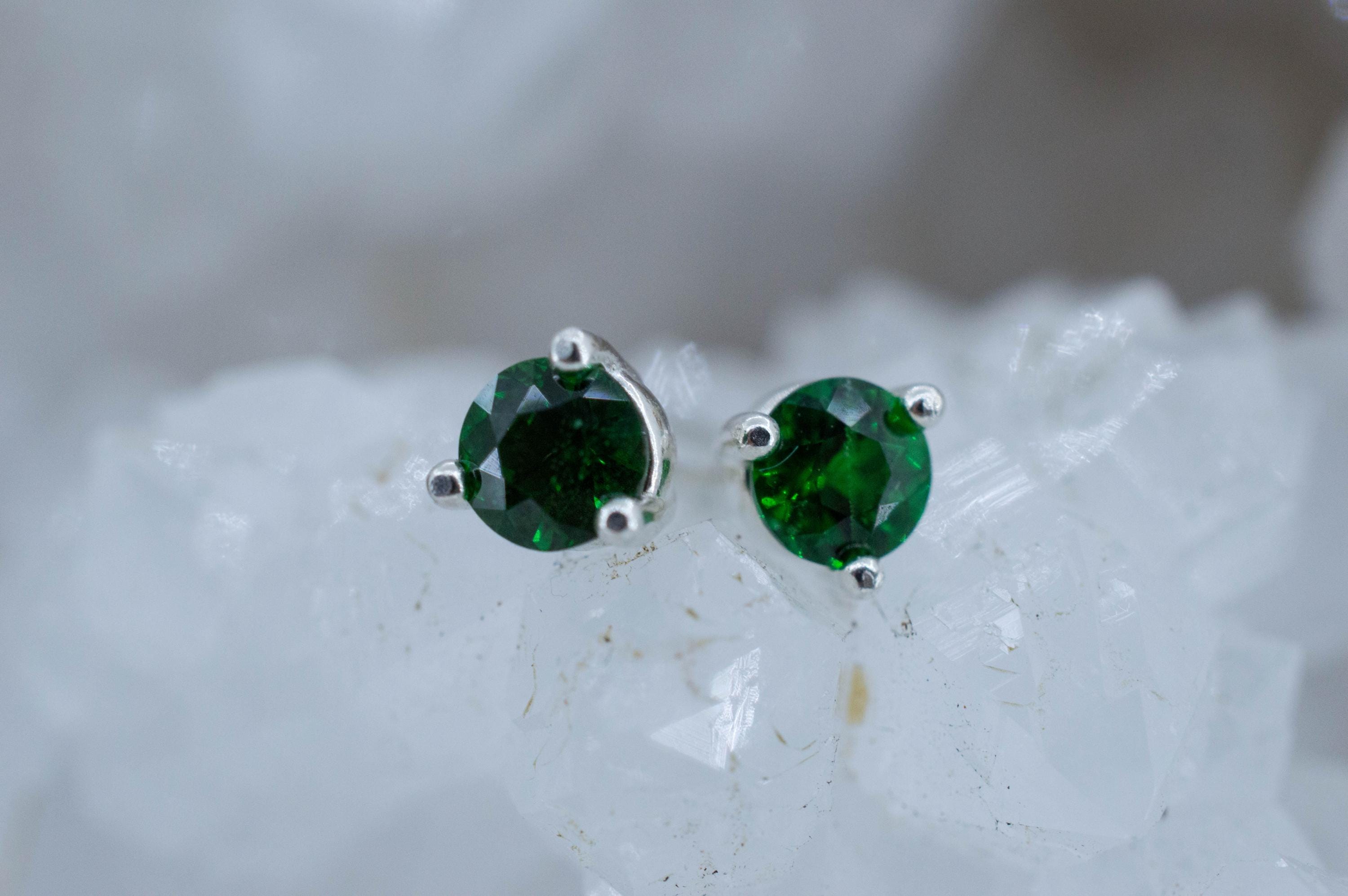 Tsavorite Garnet Earrings; Natural Untreated Kenya Green Garnet; 0.620cts - Mark Oliver Gems