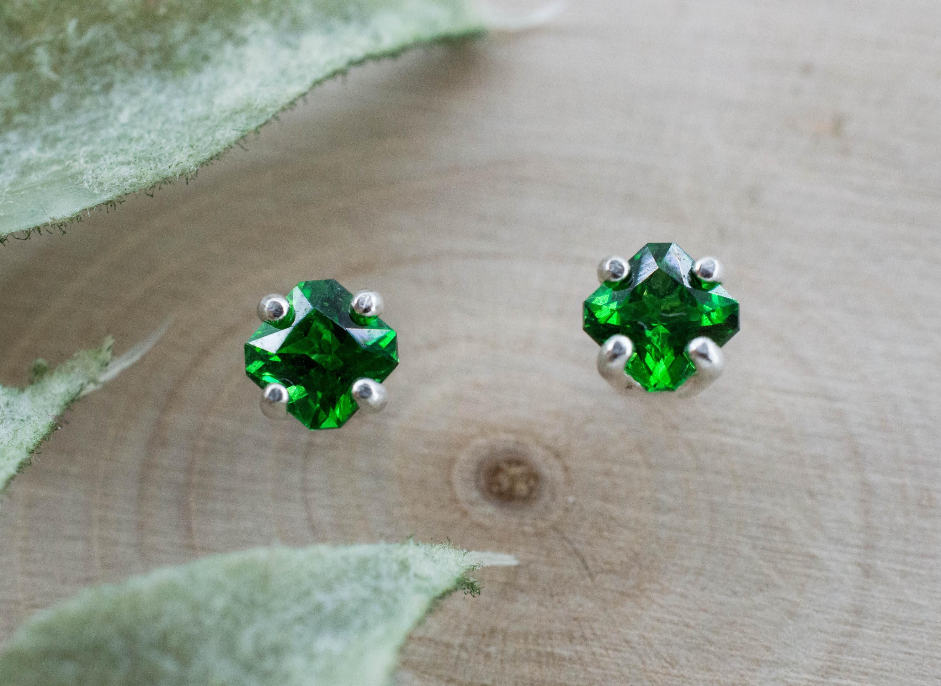 Tsavorite Garnet Earrings; Natural Untreated Kenya Green Garnet; 0.680cts - Mark Oliver Gems