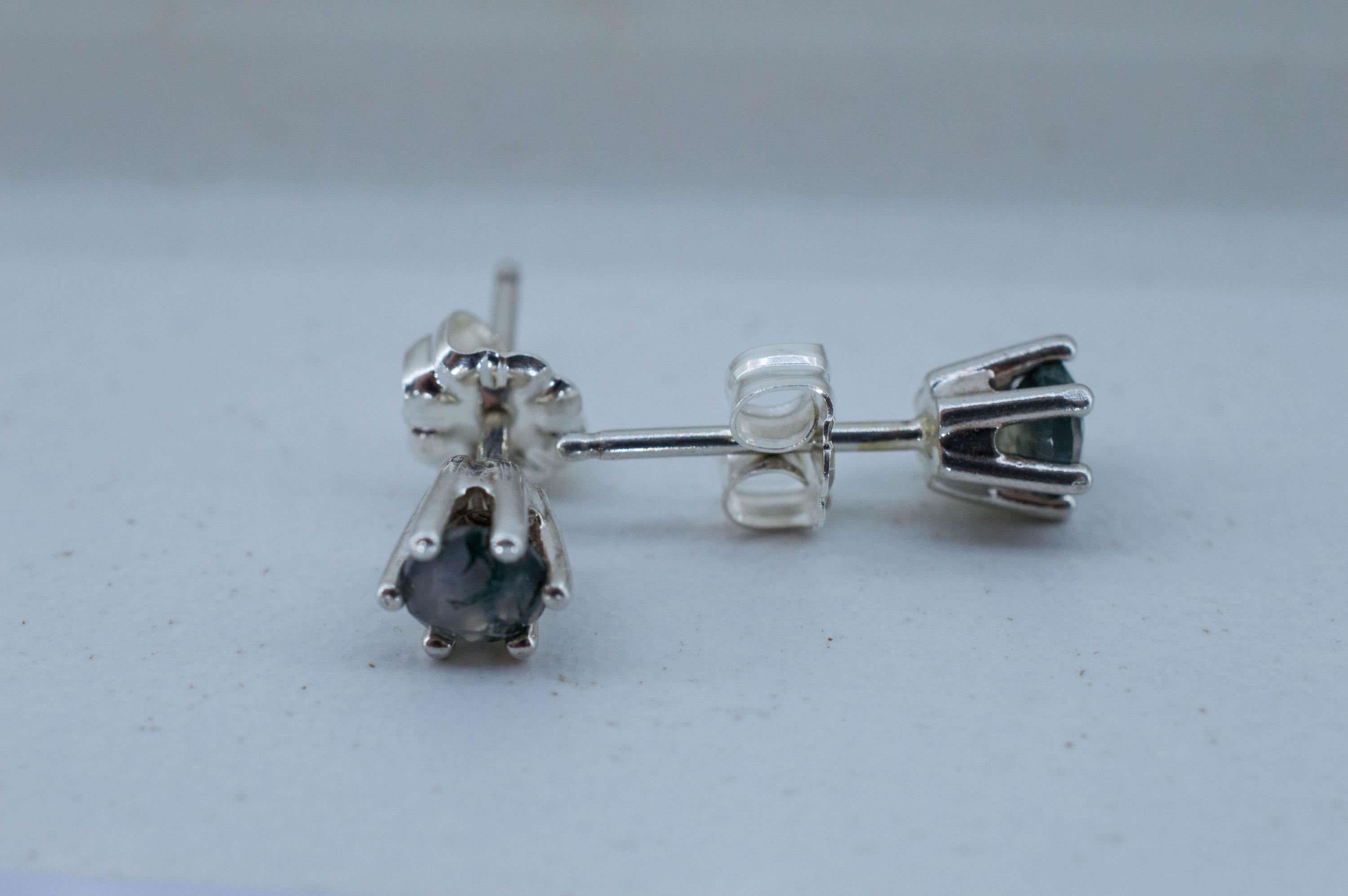 Green Moss Agate Earrings, Natural Untreated India Agate; 0.530cts