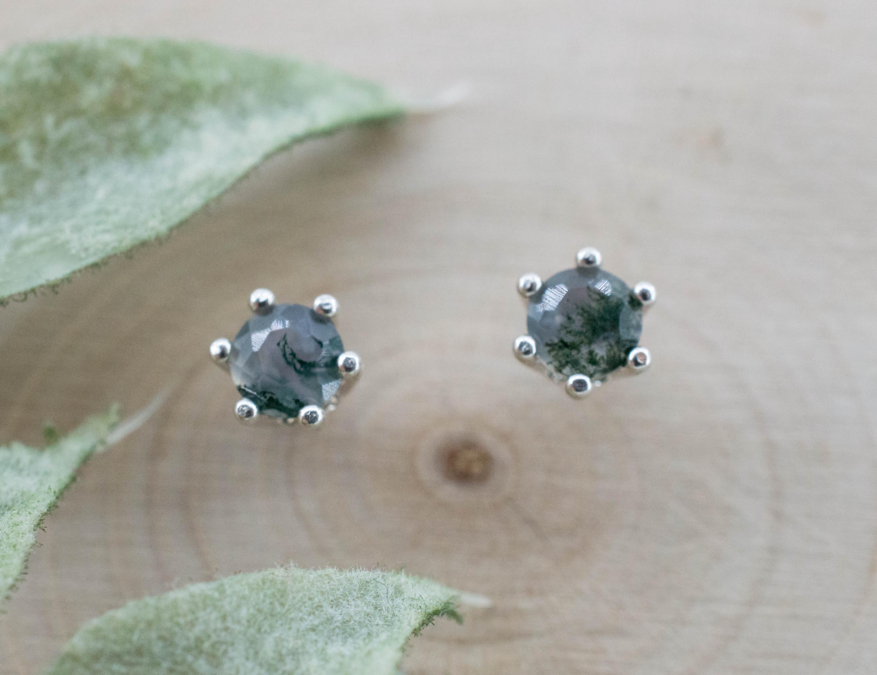 Green Moss Agate Earrings, Natural Untreated India Agate; 0.530cts