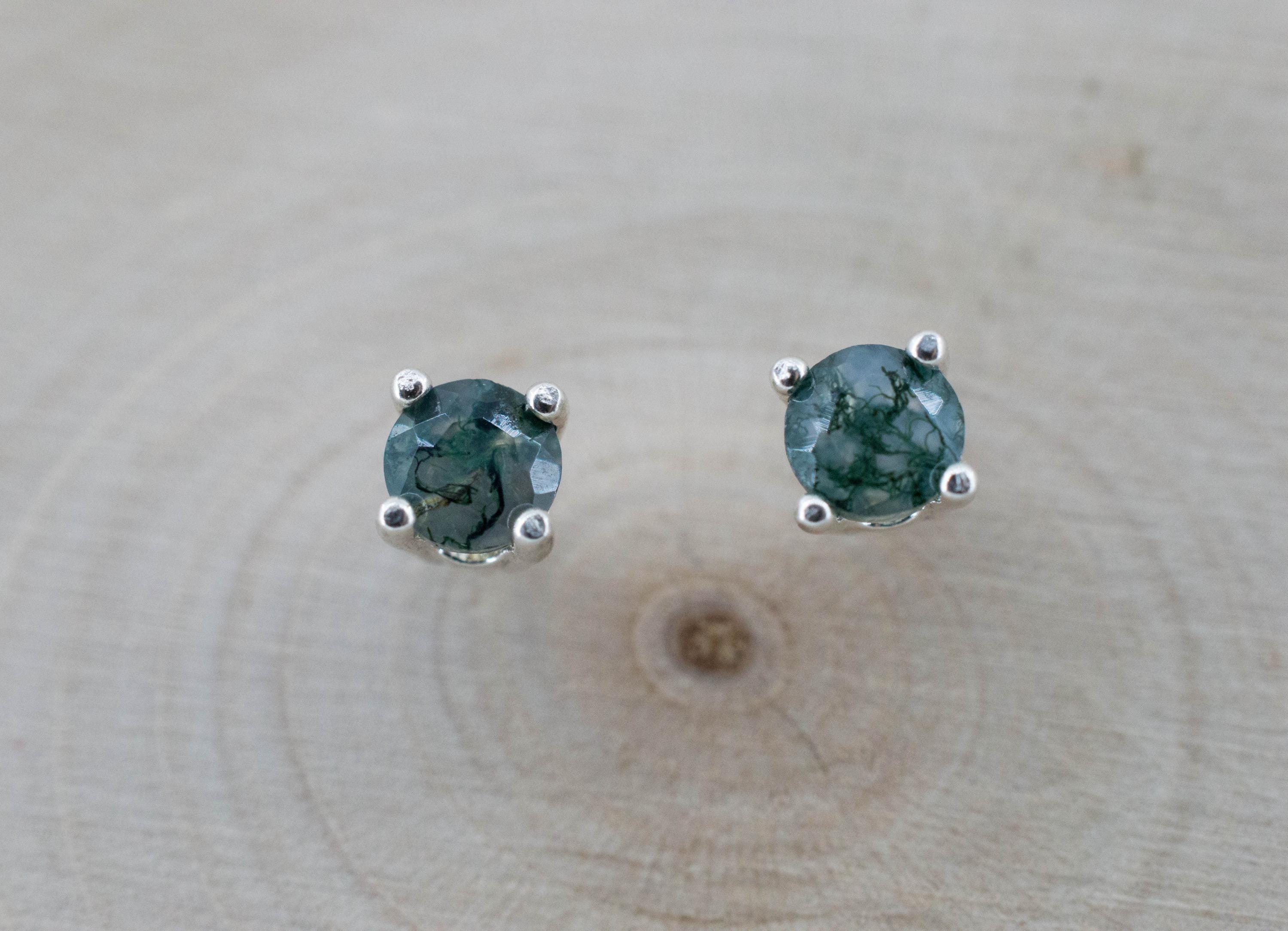 Green Moss Agate Earrings, Natural Untreated India Agate; 0.535cts