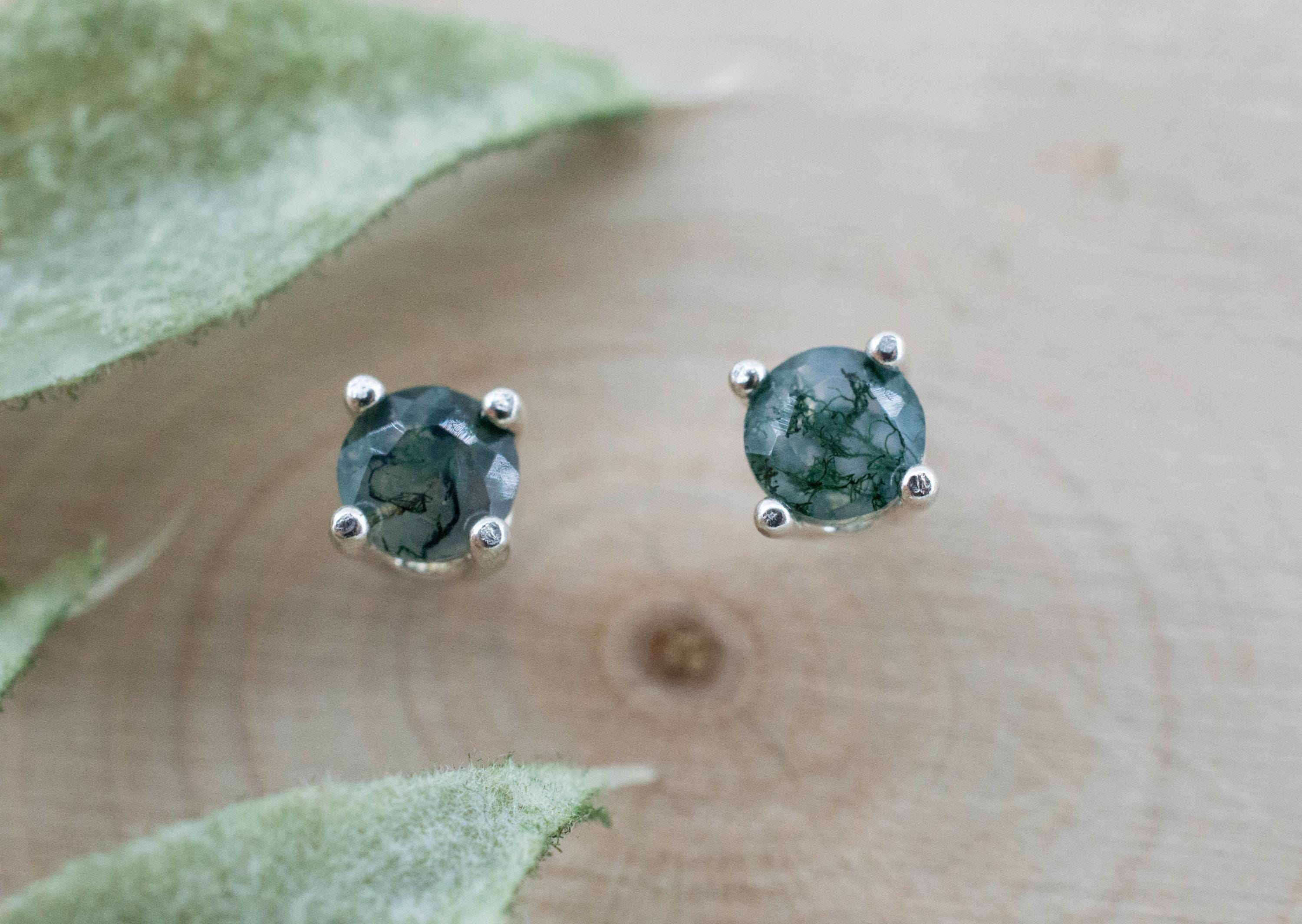 Green Moss Agate Earrings, Natural Untreated India Agate; 0.535cts