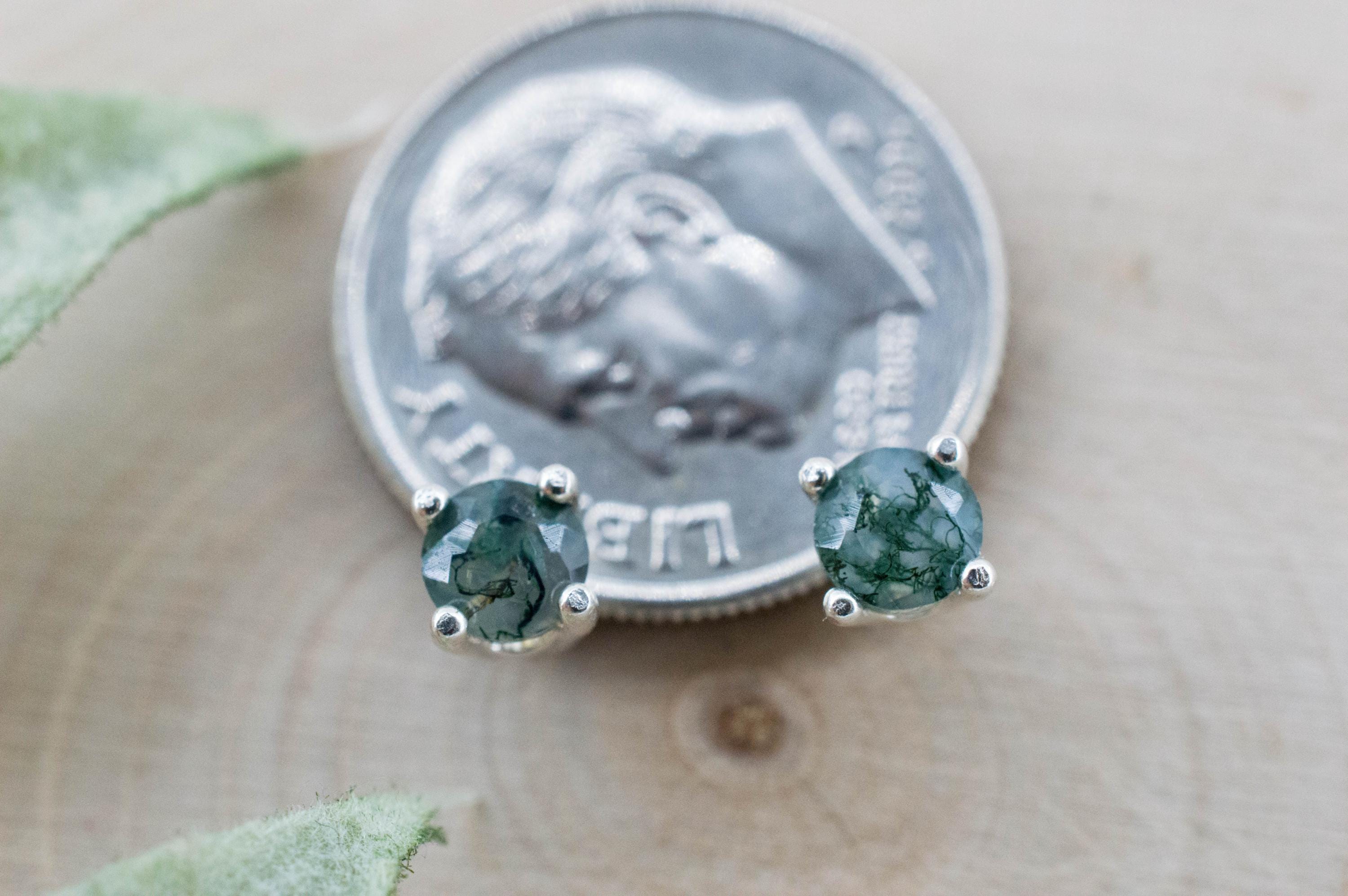 Green Moss Agate Earrings, Natural Untreated India Agate; 0.535cts