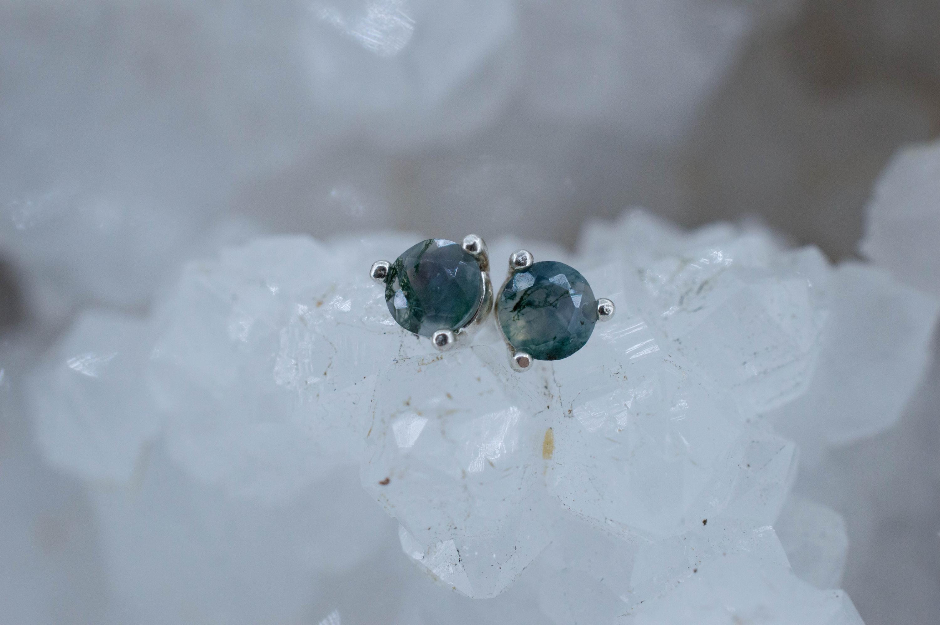 Green Moss Agate Earrings, Natural Untreated India Agate; 0.540cts