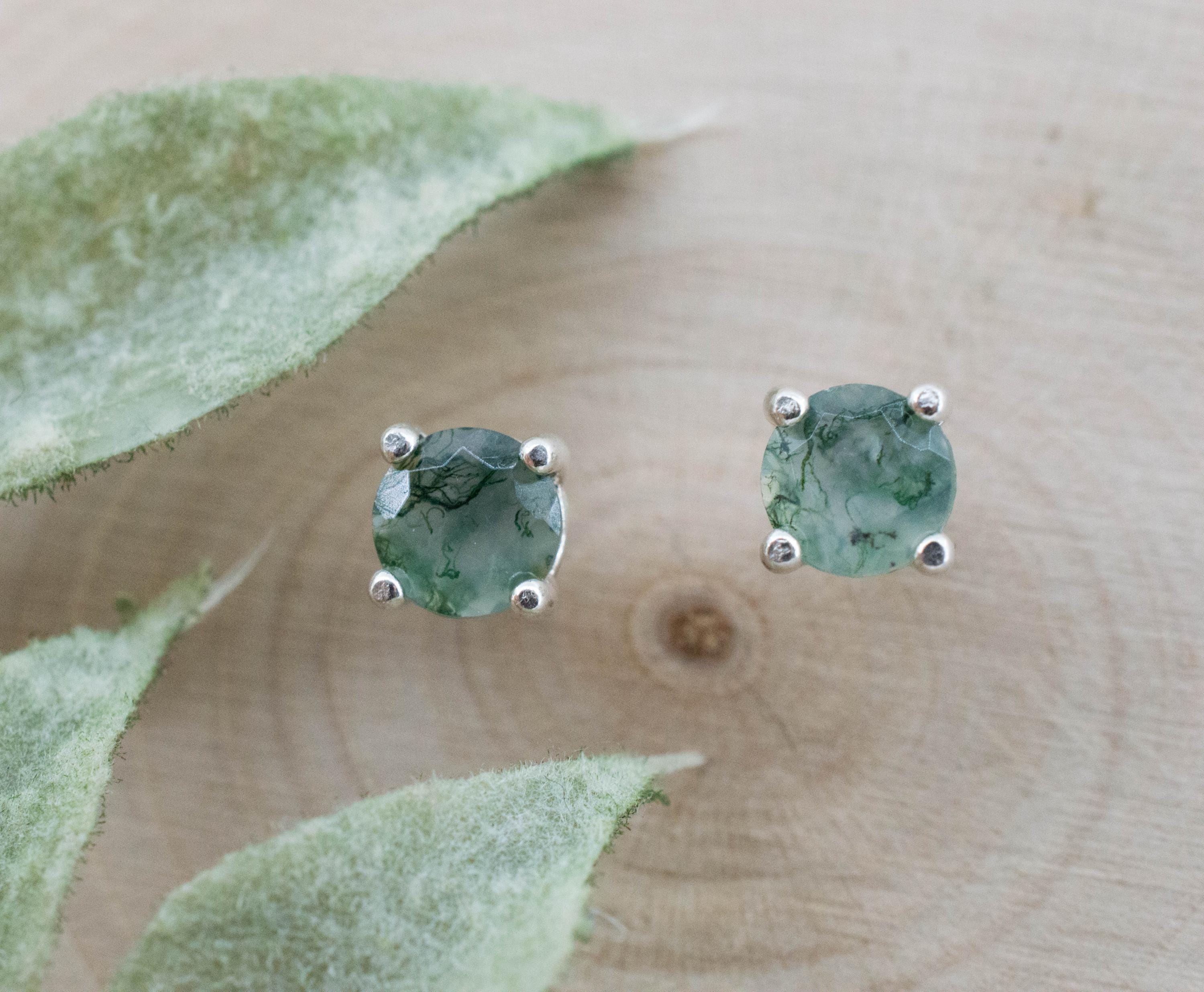 Green Moss Agate Earrings, Natural Untreated India Agate; 0.870cts