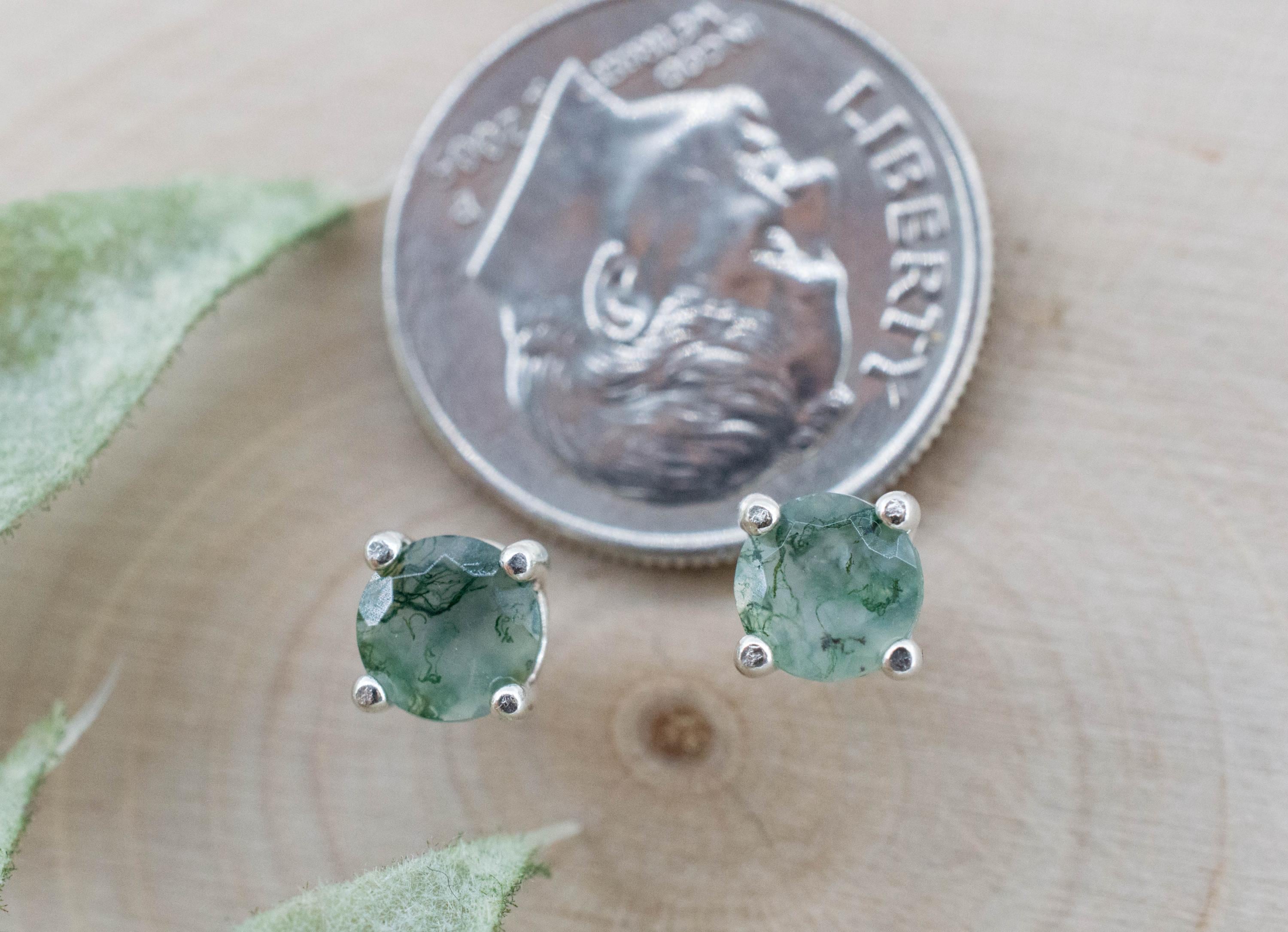 Green Moss Agate Earrings, Natural Untreated India Agate; 0.870cts