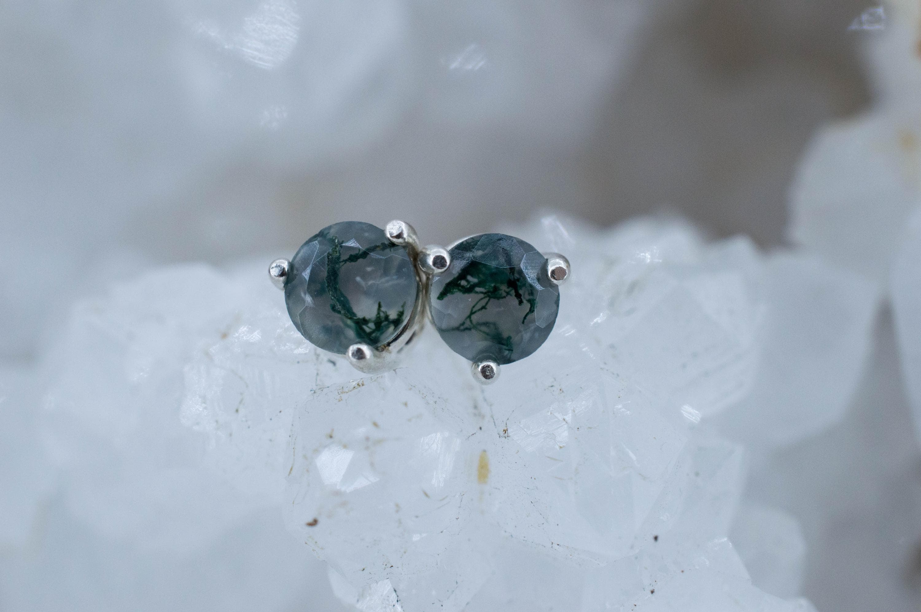 Green Moss Agate Earrings, Natural Untreated India Agate; 0.915cts