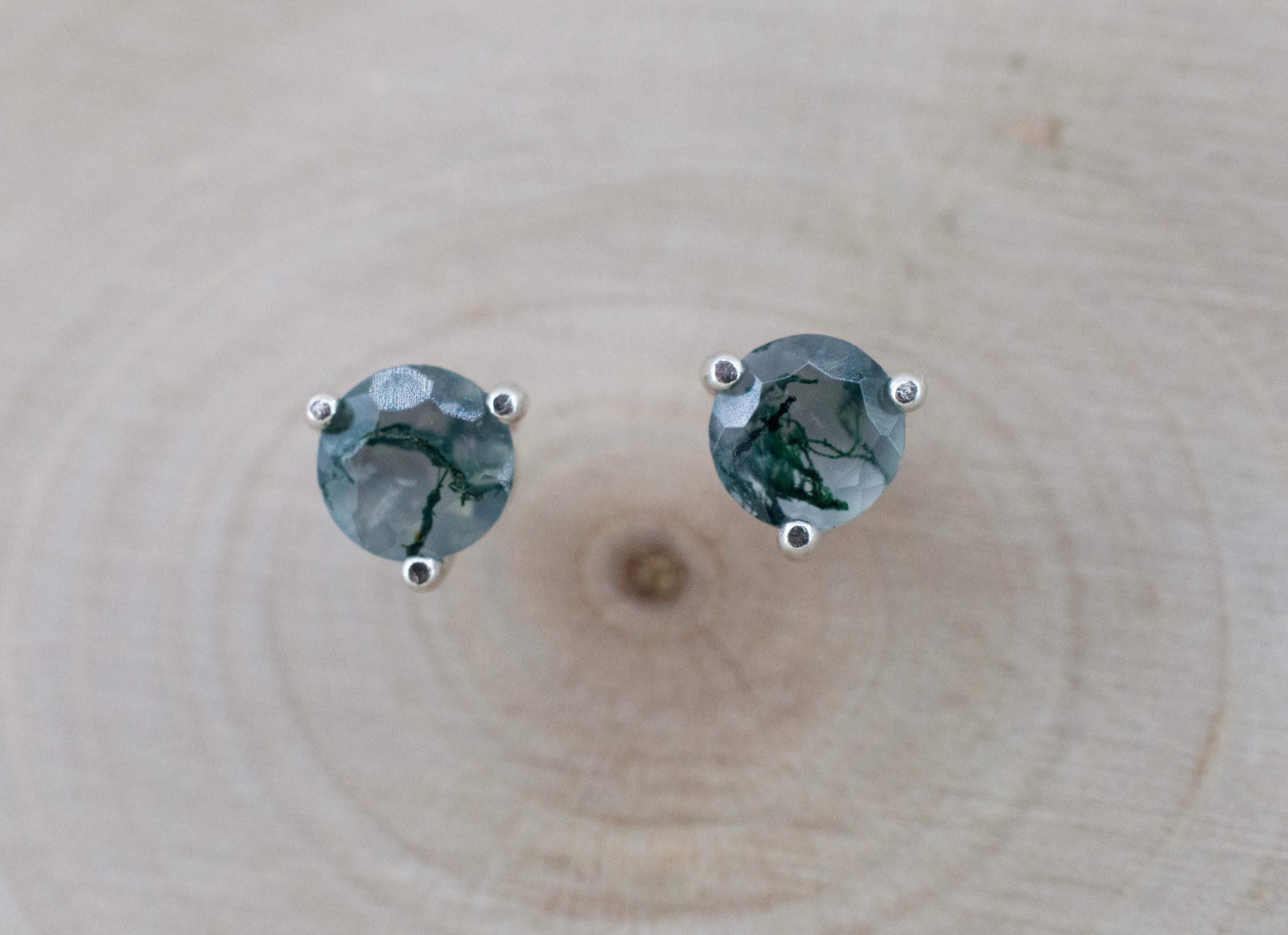 Green Moss Agate Earrings, Natural Untreated India Agate; 0.915cts