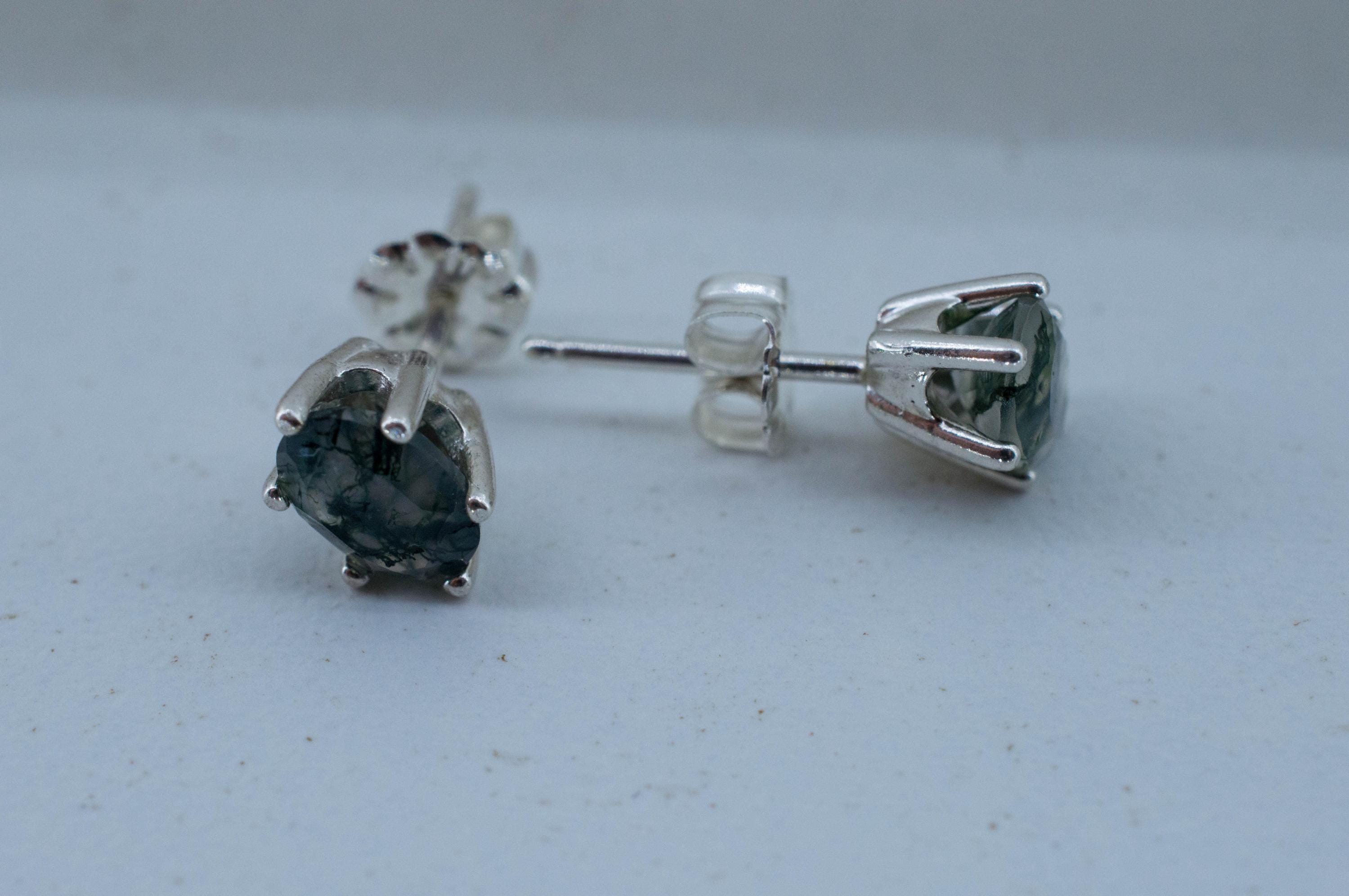 Green Moss Agate Earrings, Natural Untreated India Agate; 1.440cts
