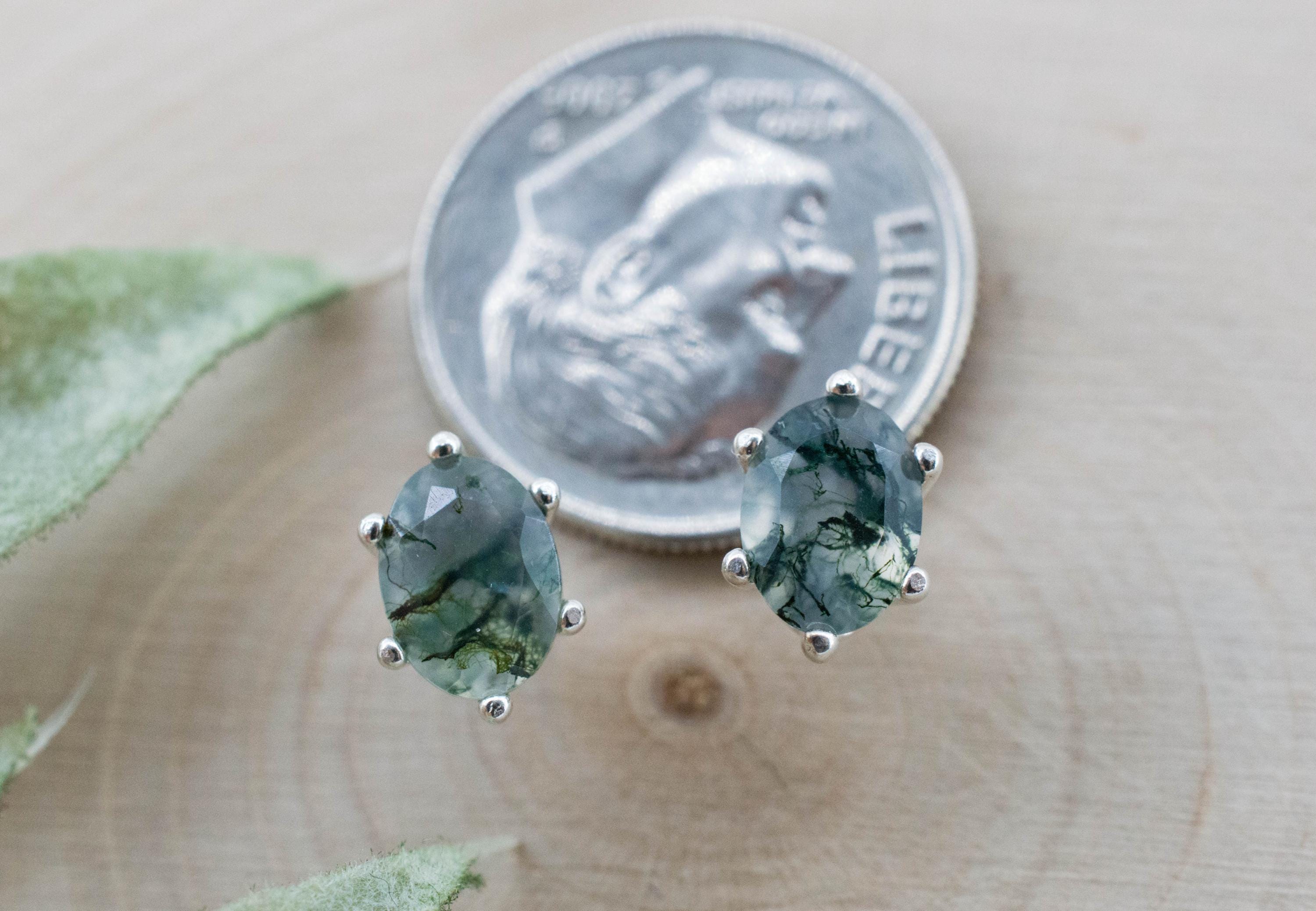 Green Moss Agate Earrings, Natural Untreated India Agate; 1.440cts