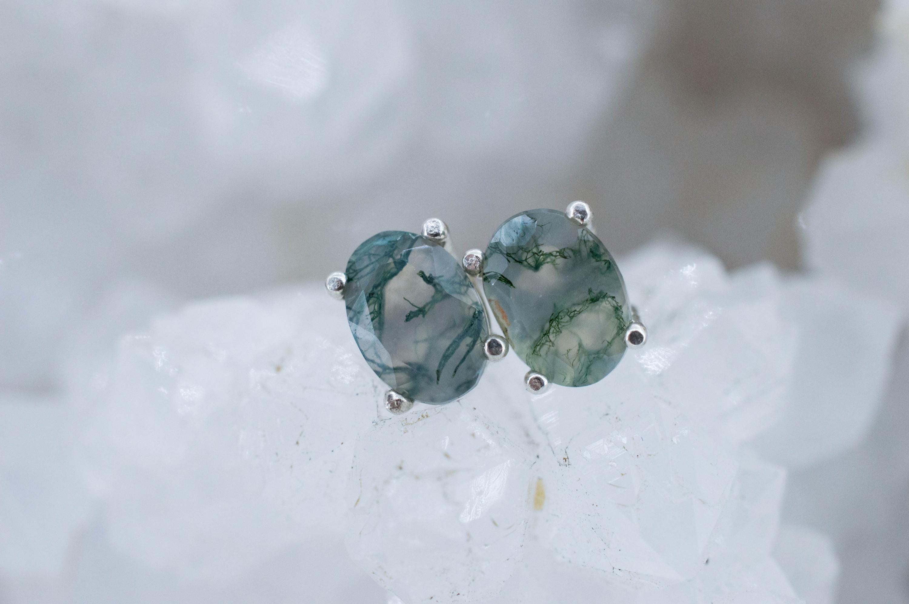 Green Moss Agate Earrings, Natural Untreated India Agate; 1.540cts