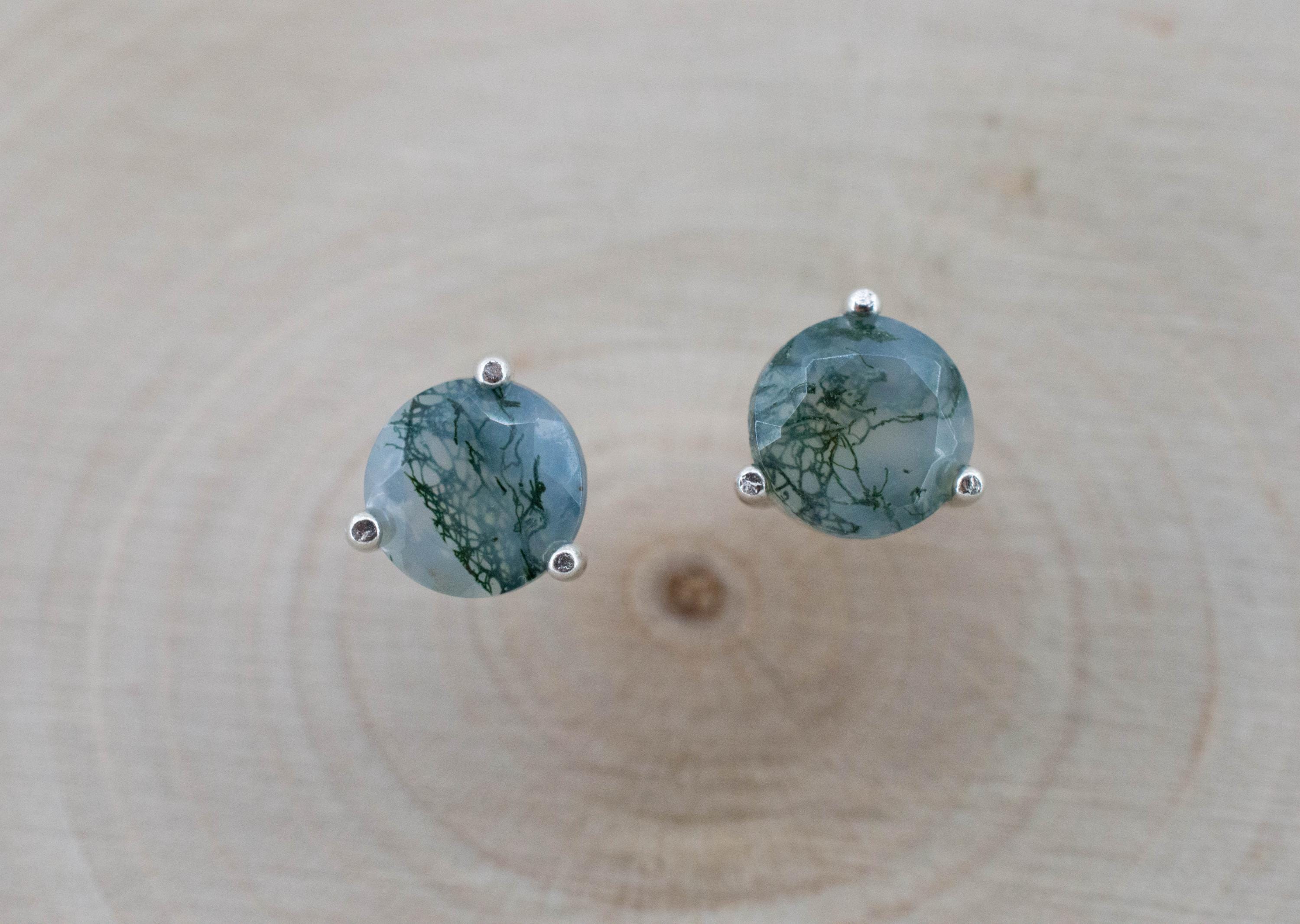 Green Moss Agate Earrings, Natural Untreated India Agate; 1.790cts