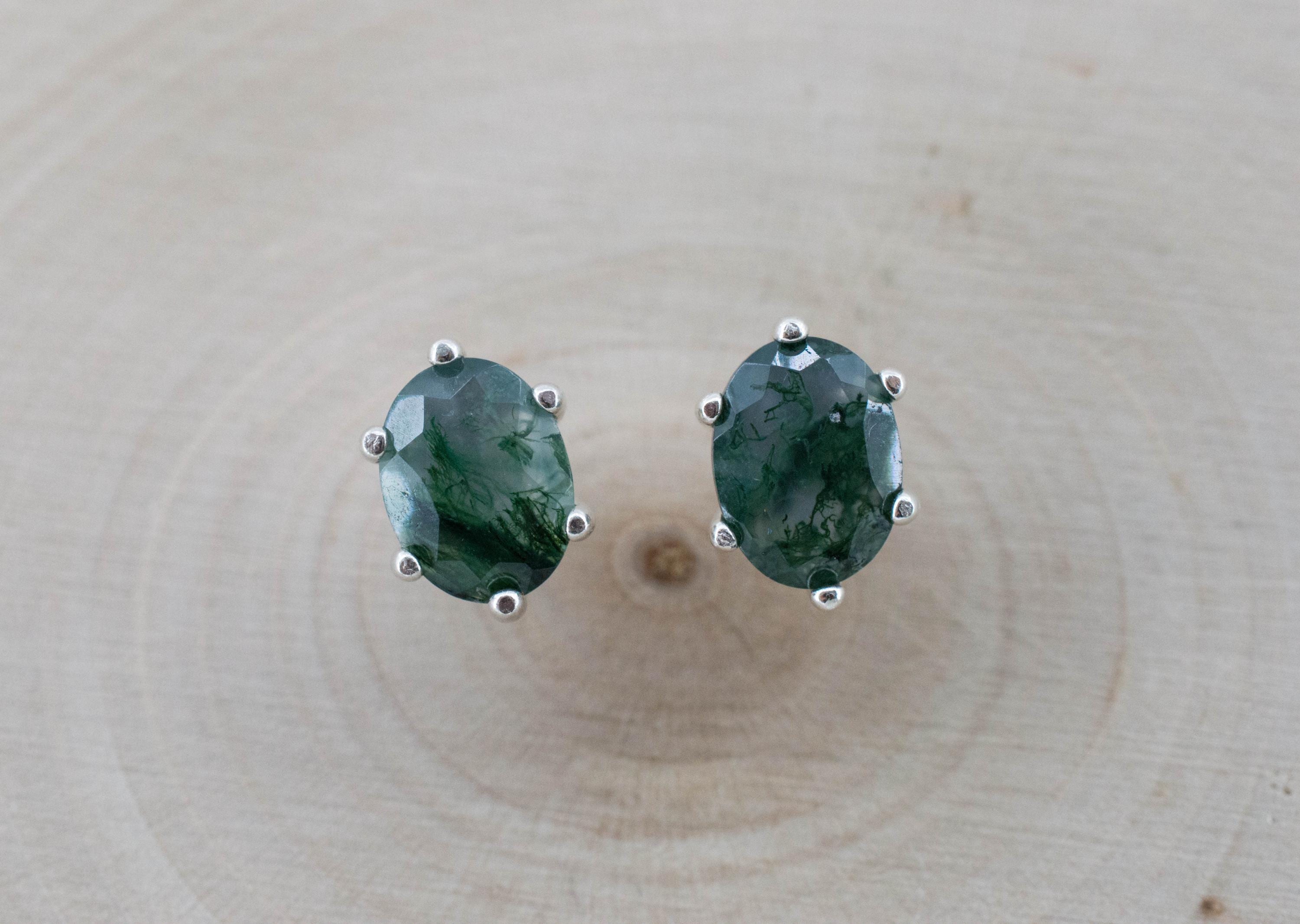 Green Moss Agate Earrings, Natural Untreated India Agate; 2.045cts