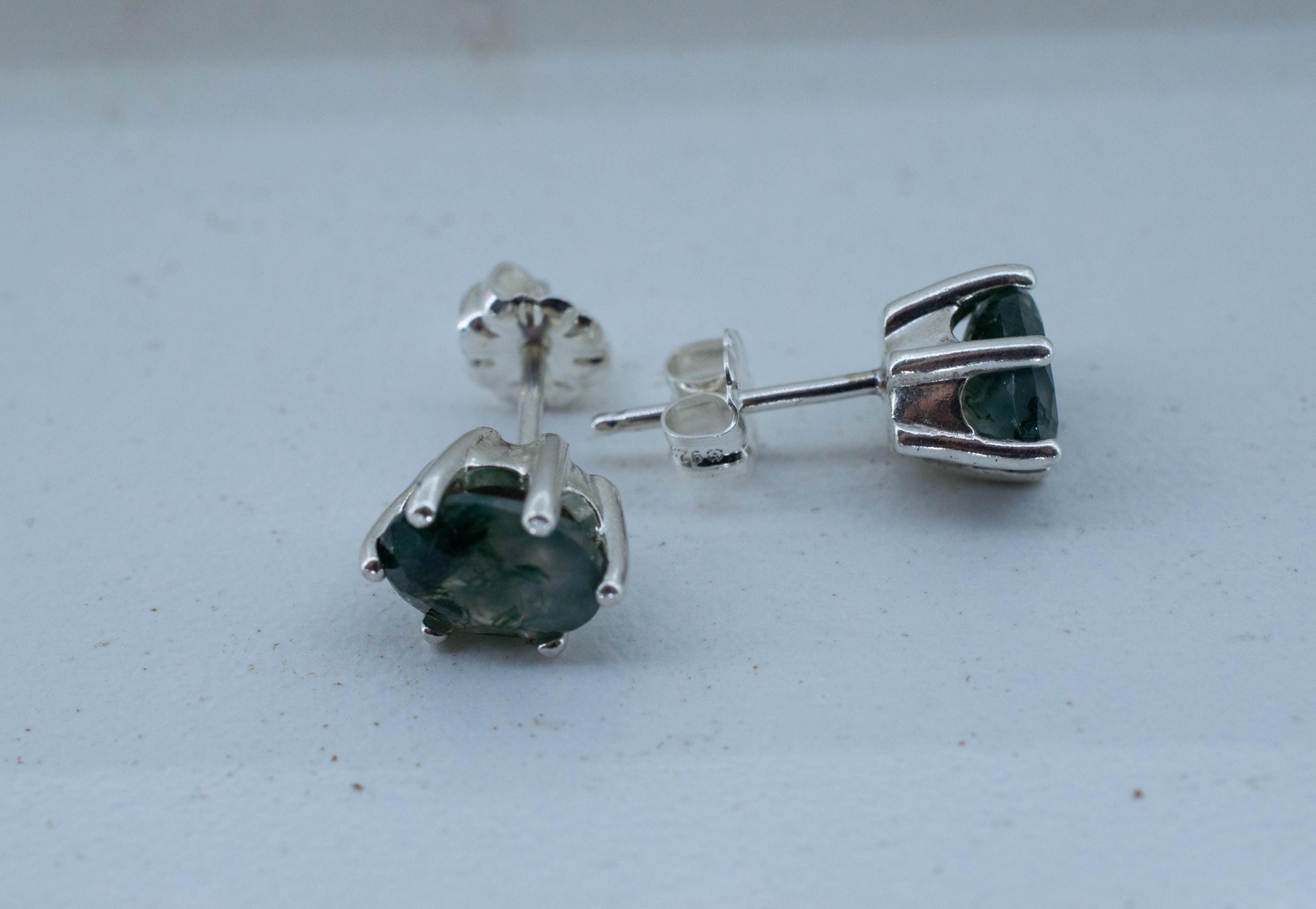 Green Moss Agate Earrings, Natural Untreated India Agate; 2.045cts