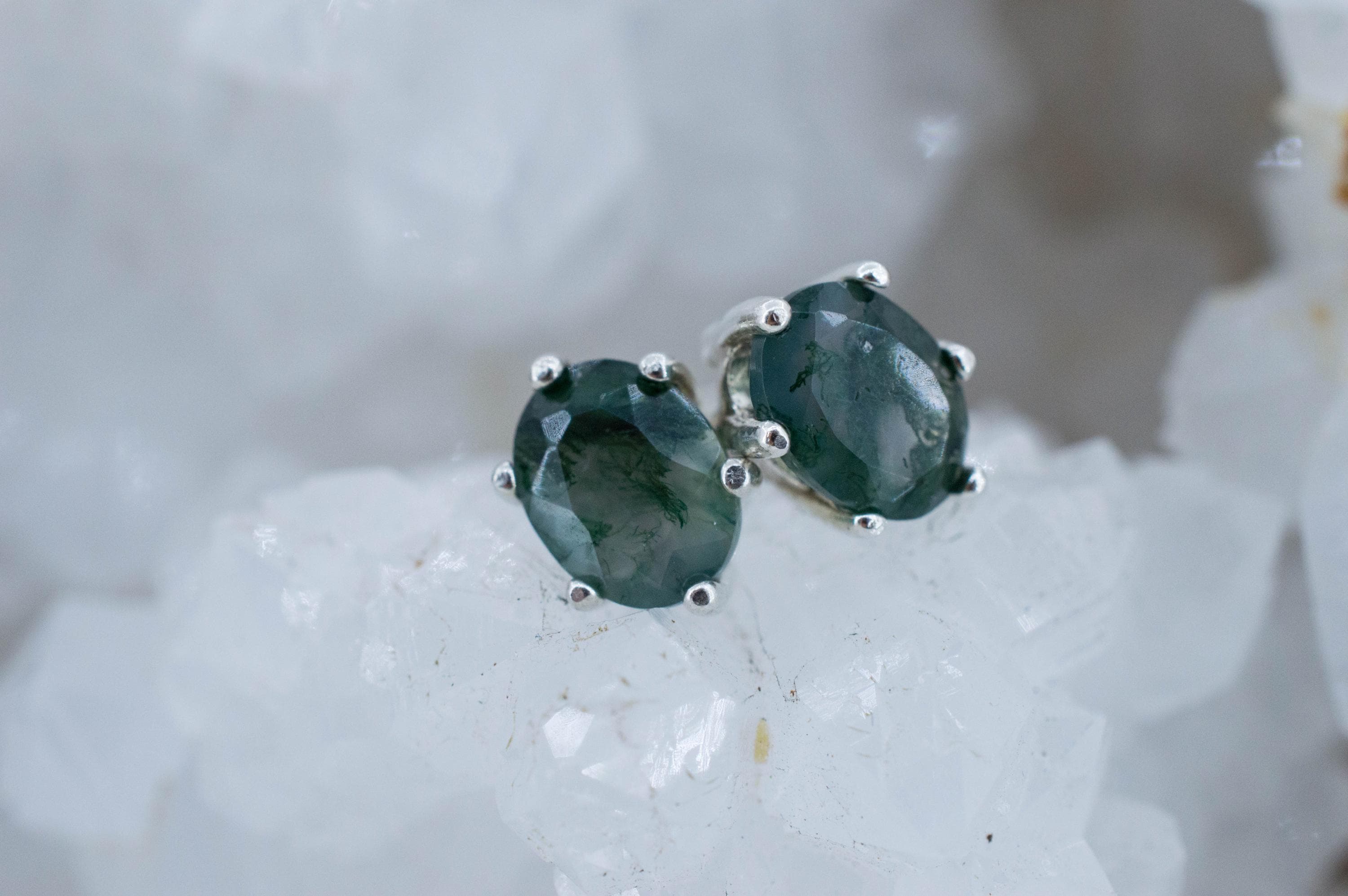 Green Moss Agate Earrings, Natural Untreated India Agate; 2.045cts