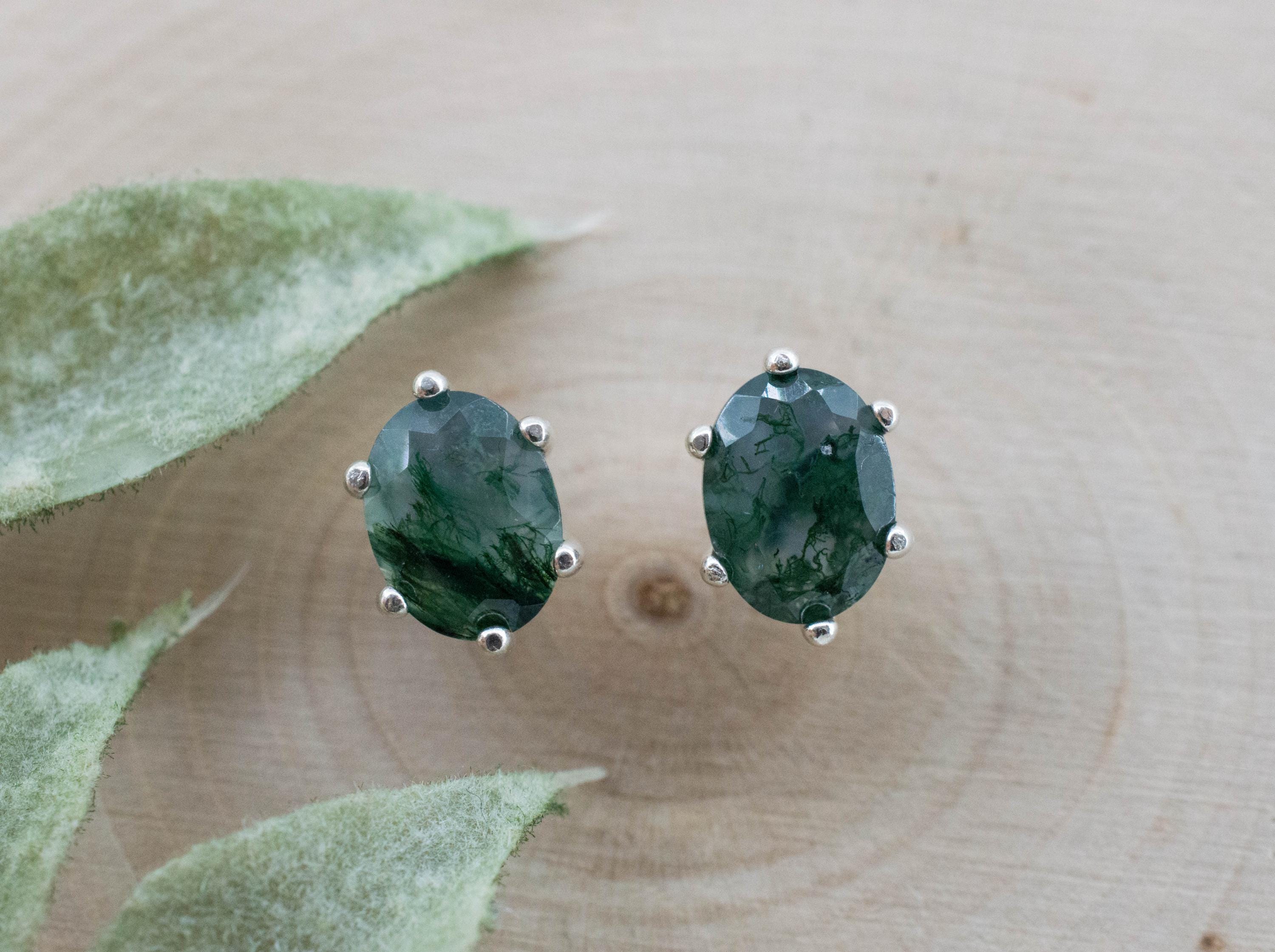 Green Moss Agate Earrings, Natural Untreated India Agate; 2.045cts